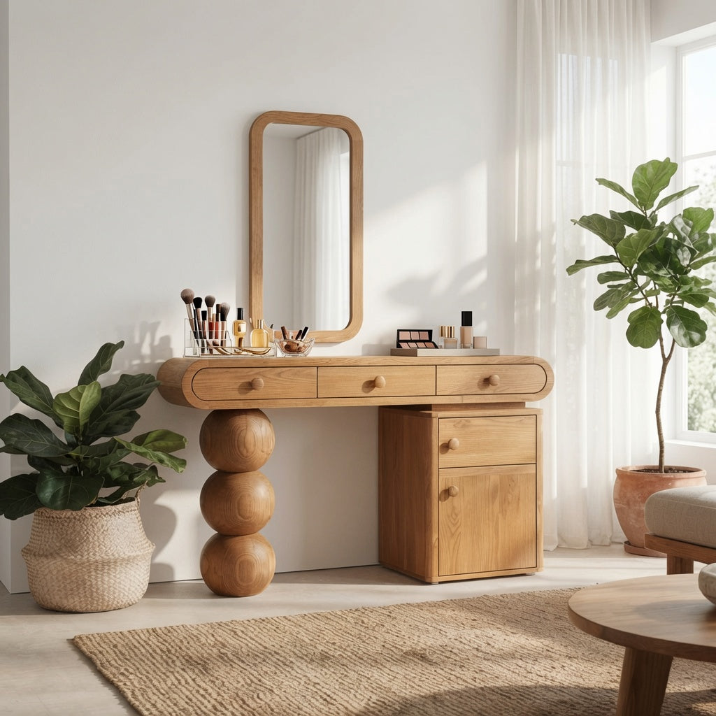Farmhouse wooden dressing table crafted from natural hardwood