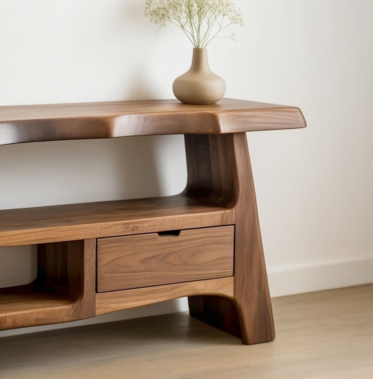 Rustic live edge console table made from solid wood for entryway