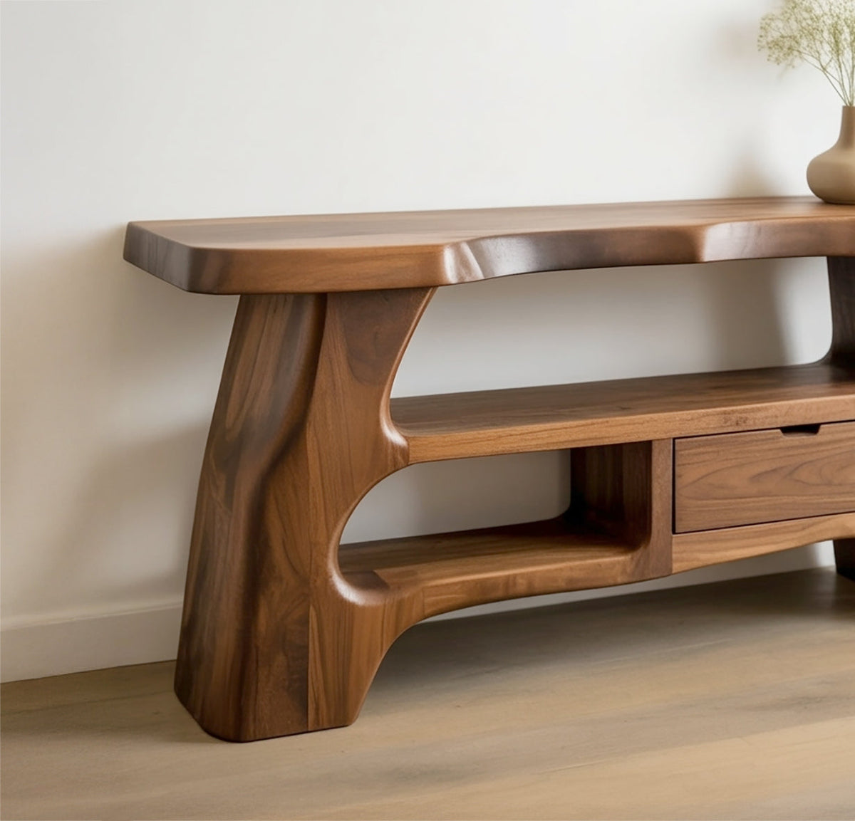 Solid wood entryway table with handcrafted rustic design