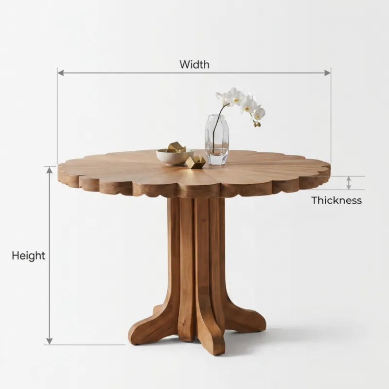 Scalloped Edge Organic Solid Wood Round Dining Table
