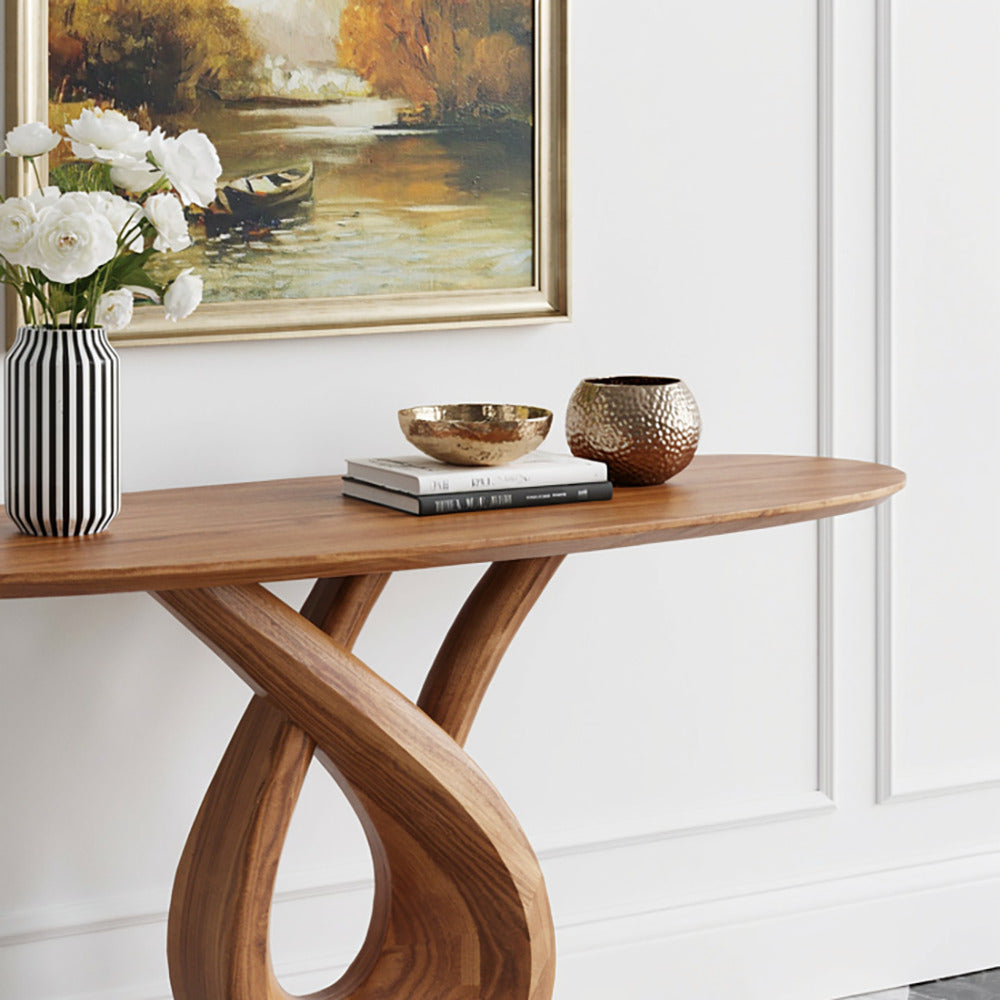 Modern sculptural solid wood entryway table