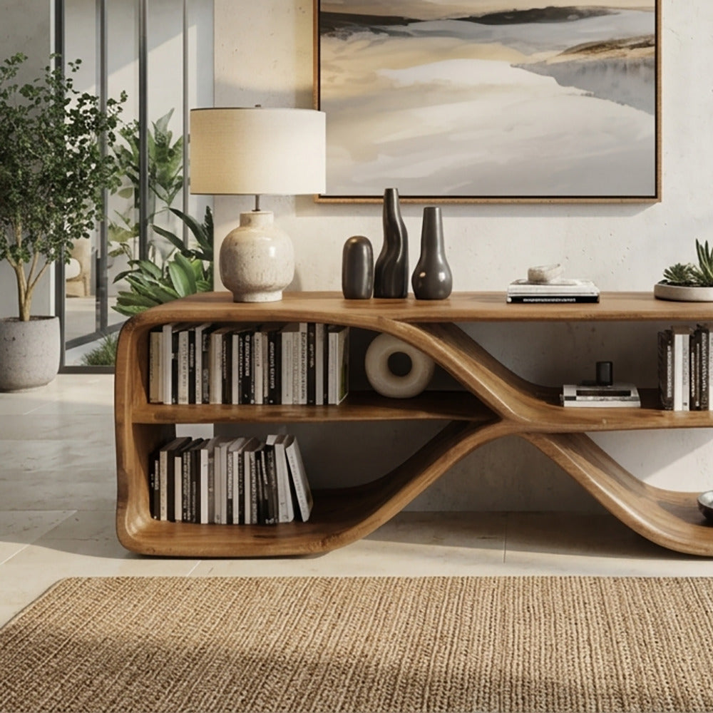 Modern solid wood open storage sideboard
