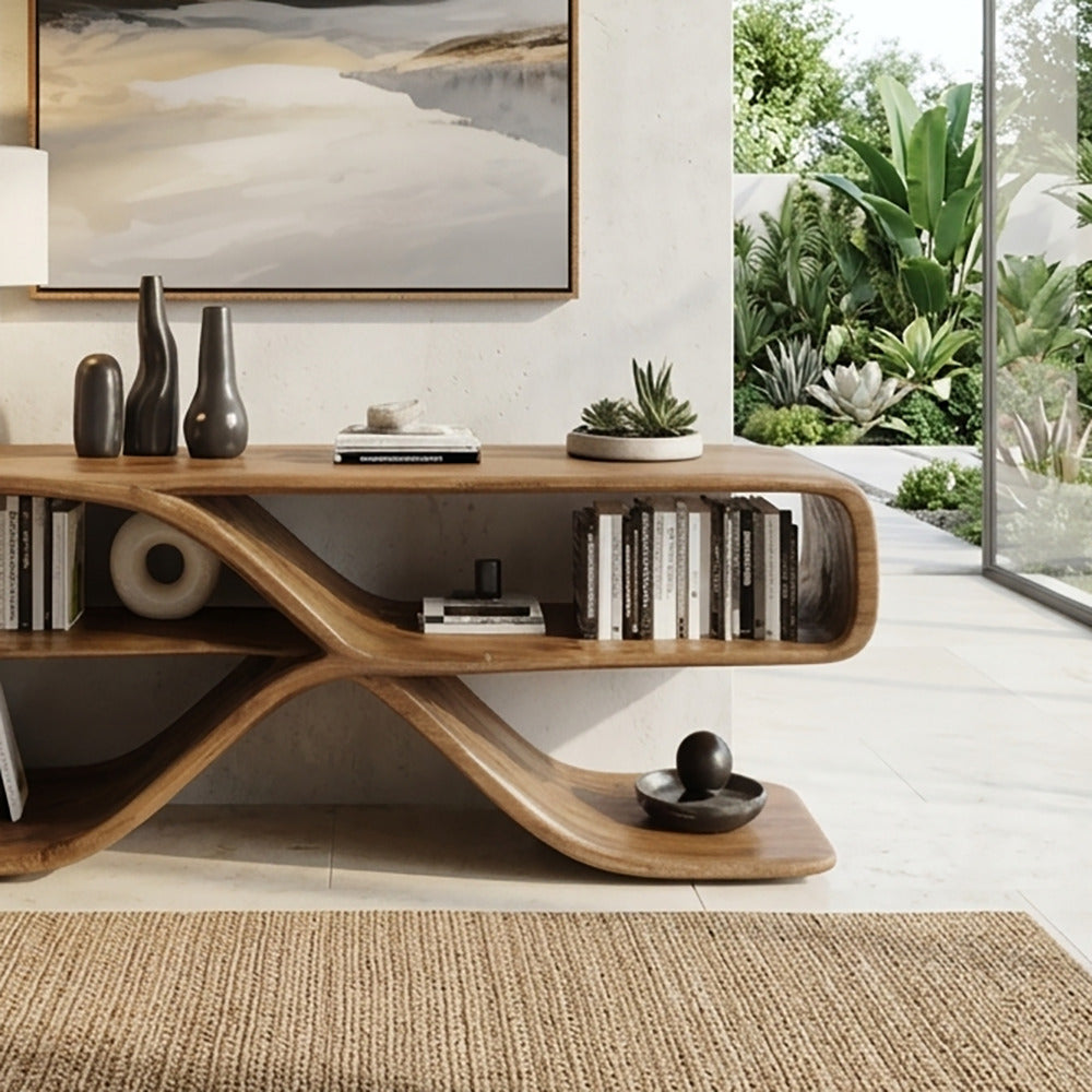 Hand-carved wave solid wood sideboard