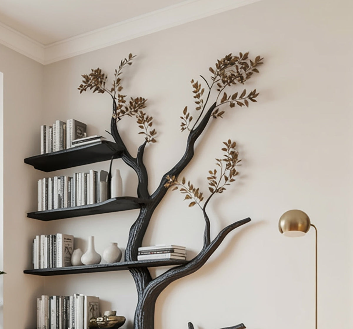 Organic modern wall bookshelf with tree branch design