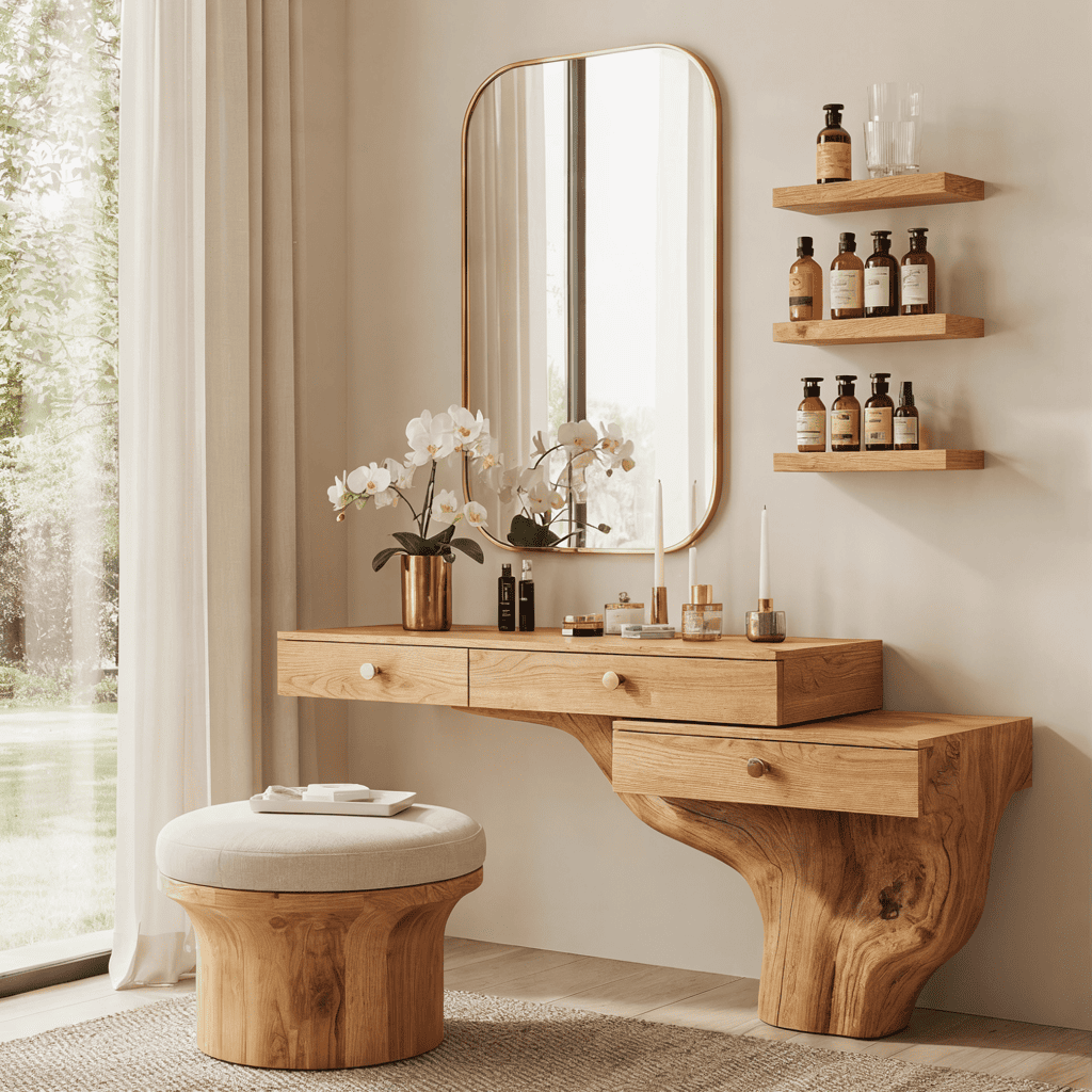 Modern sculptural dressing table made from premium wood