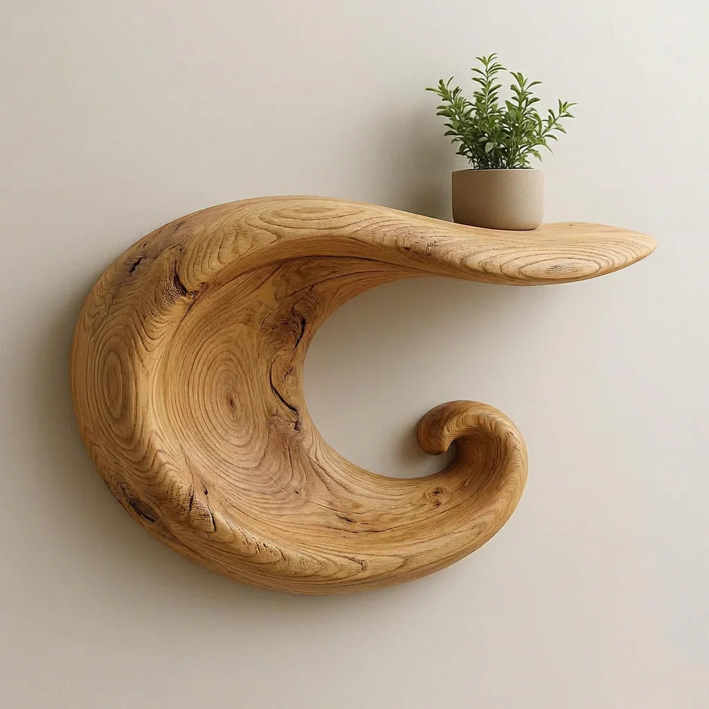 Sculptural Wave Floating Shelf - Hand carved Solid Wood Wall Art Shelf - Ashdeco 2026