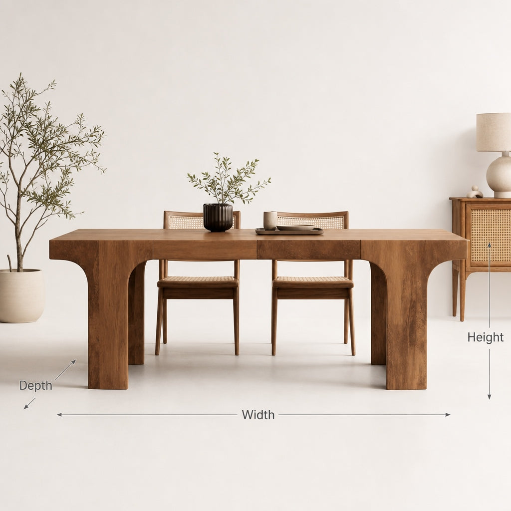 Sculptural Solid Wood Dining Set – Modern Japandi Rectangular Table