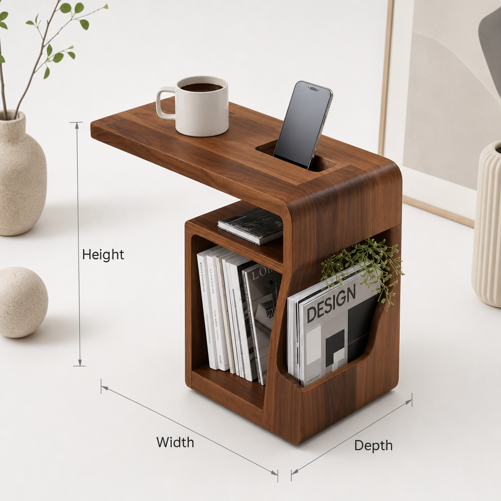Solid Reading Nook Side Table - Space Saving Library End Table