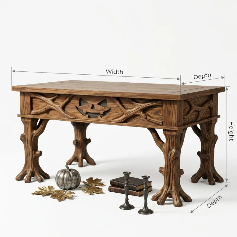 Spooky Bat Carved Tree Root Coffee Table - Halloween Solid Wood Living Room Table