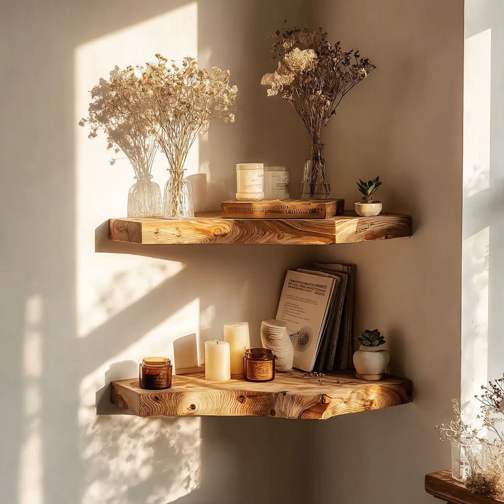 Handmade Christmas Floating Shelf – Live Edge Wooden Bookshelf & Décor Gift