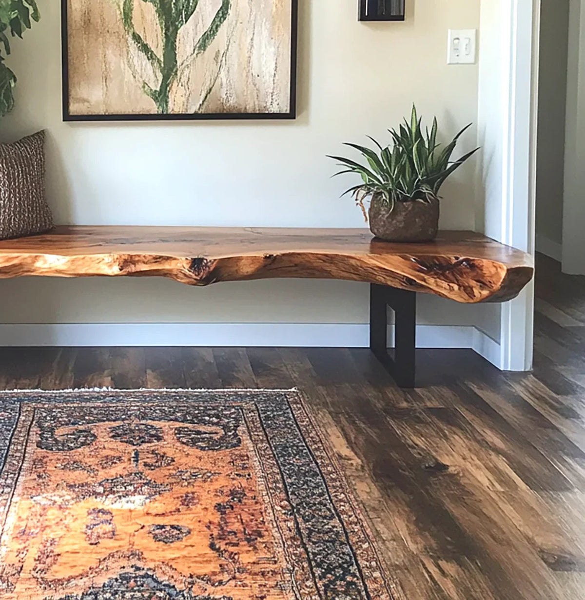 Wooden bench for hallway and living room decor