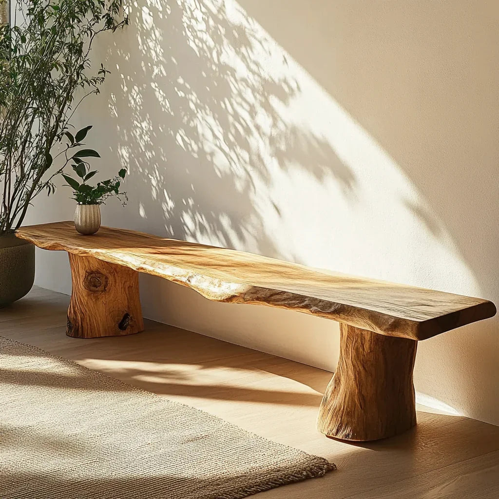 Rustic natural wood bench for bedroom or living room furniture