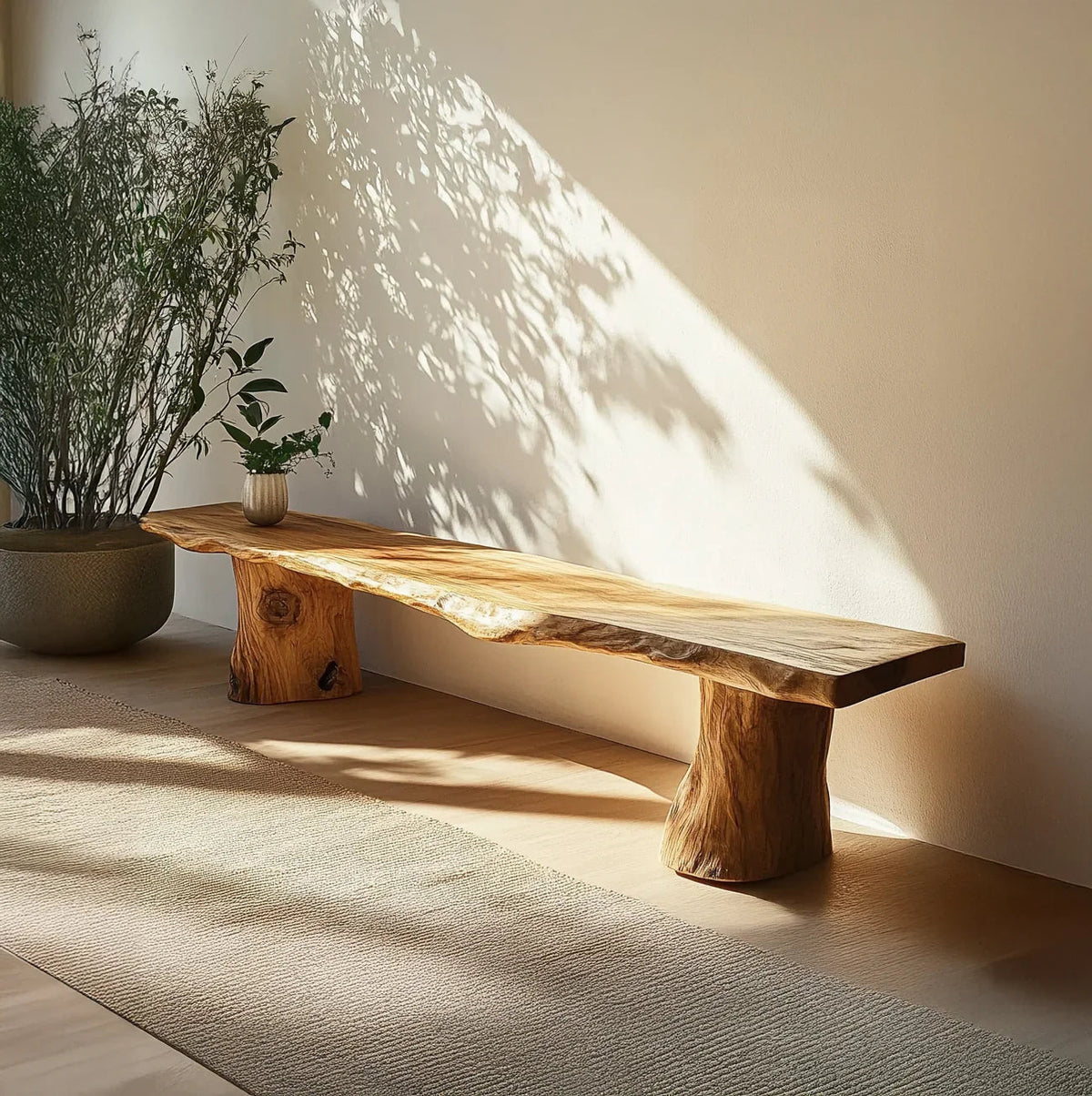 Rustic wood bench with organic texture and simple design