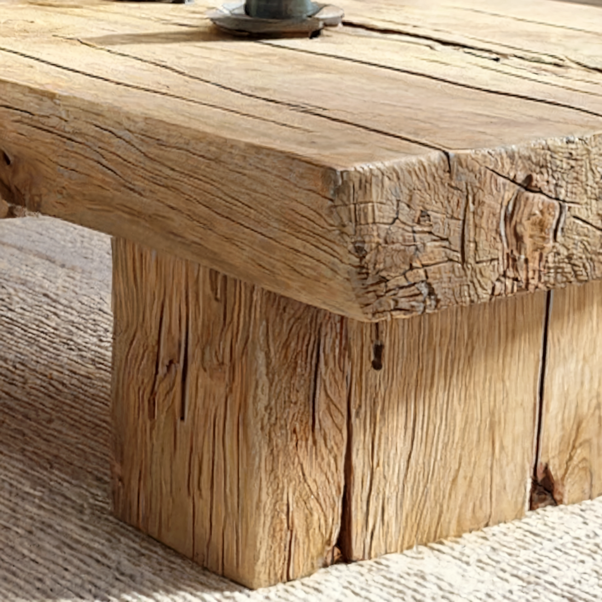 Rustic Handmade Wooden Coffee Table – Live Edge Solid Wood Trestle Farmhouse Rectangular End Table