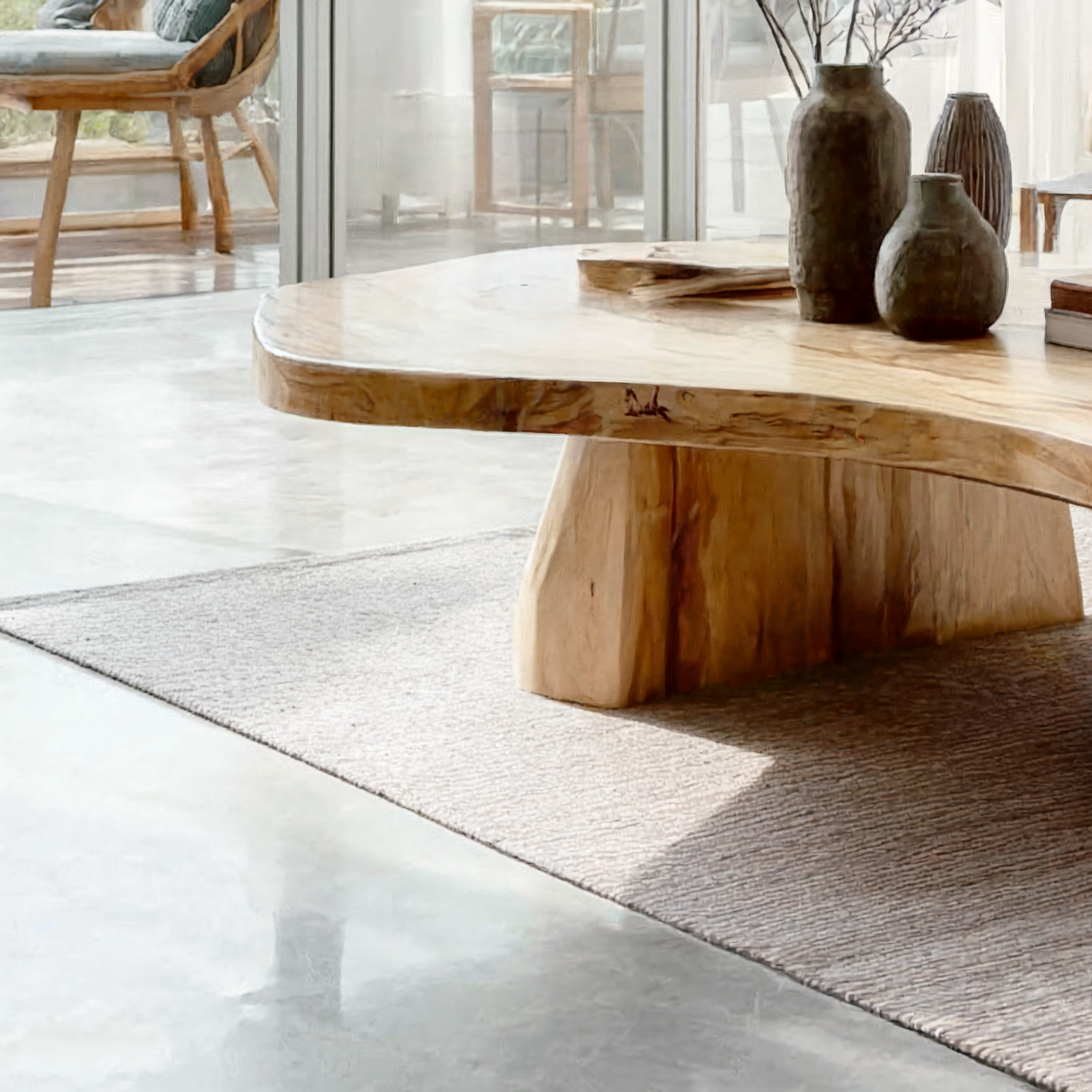 Rustic Live Edge Wood Coffee Table – Solid Handcrafted Carved Extendable Dining Table