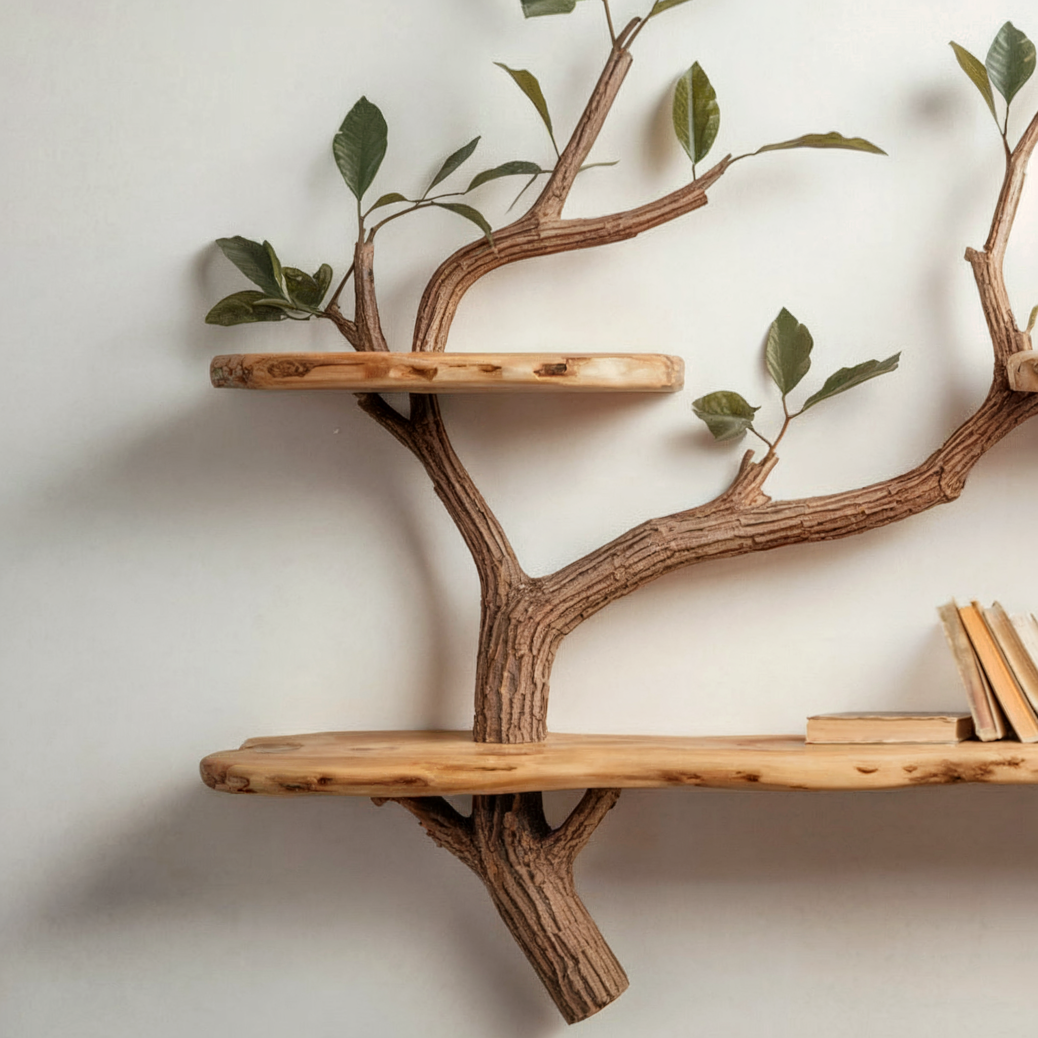 Wood Tree Bookshelves – Handmade Mahogany Floating Book Tree with Large Shelves