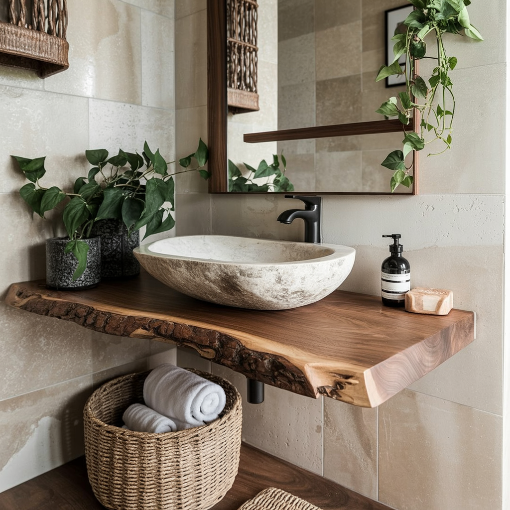 Reclaimed Live Edge Bathroom Vanity Shelf – Handmade Corner Shelf with Rustic Wall Mounted Brackets