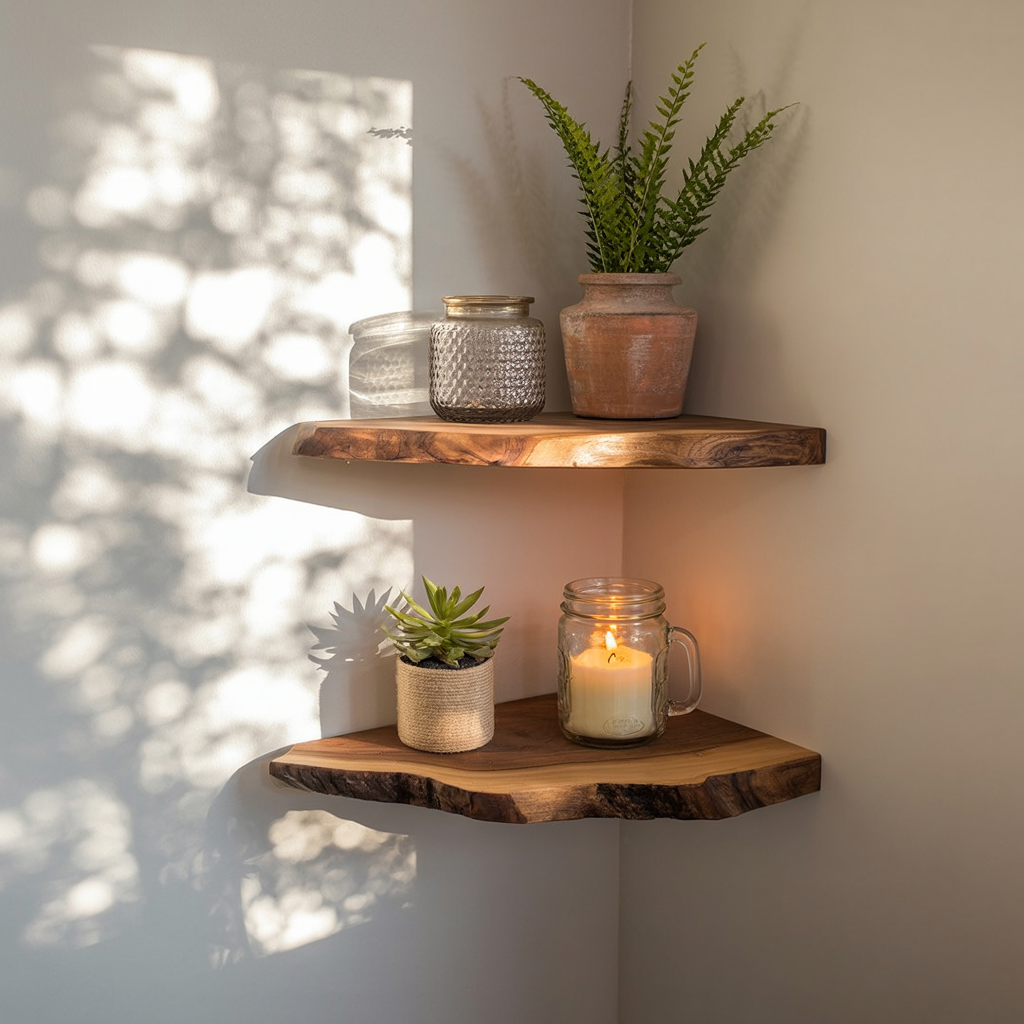 Rustic Teak Root Wood Corner Shelf - Floating Corner Shelves Decor