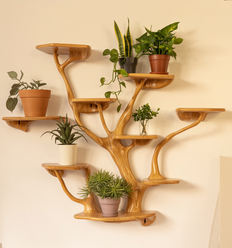 Tree Branch Wall Shelf – Solid Wood Floating Bookcase & Driftwood Décor