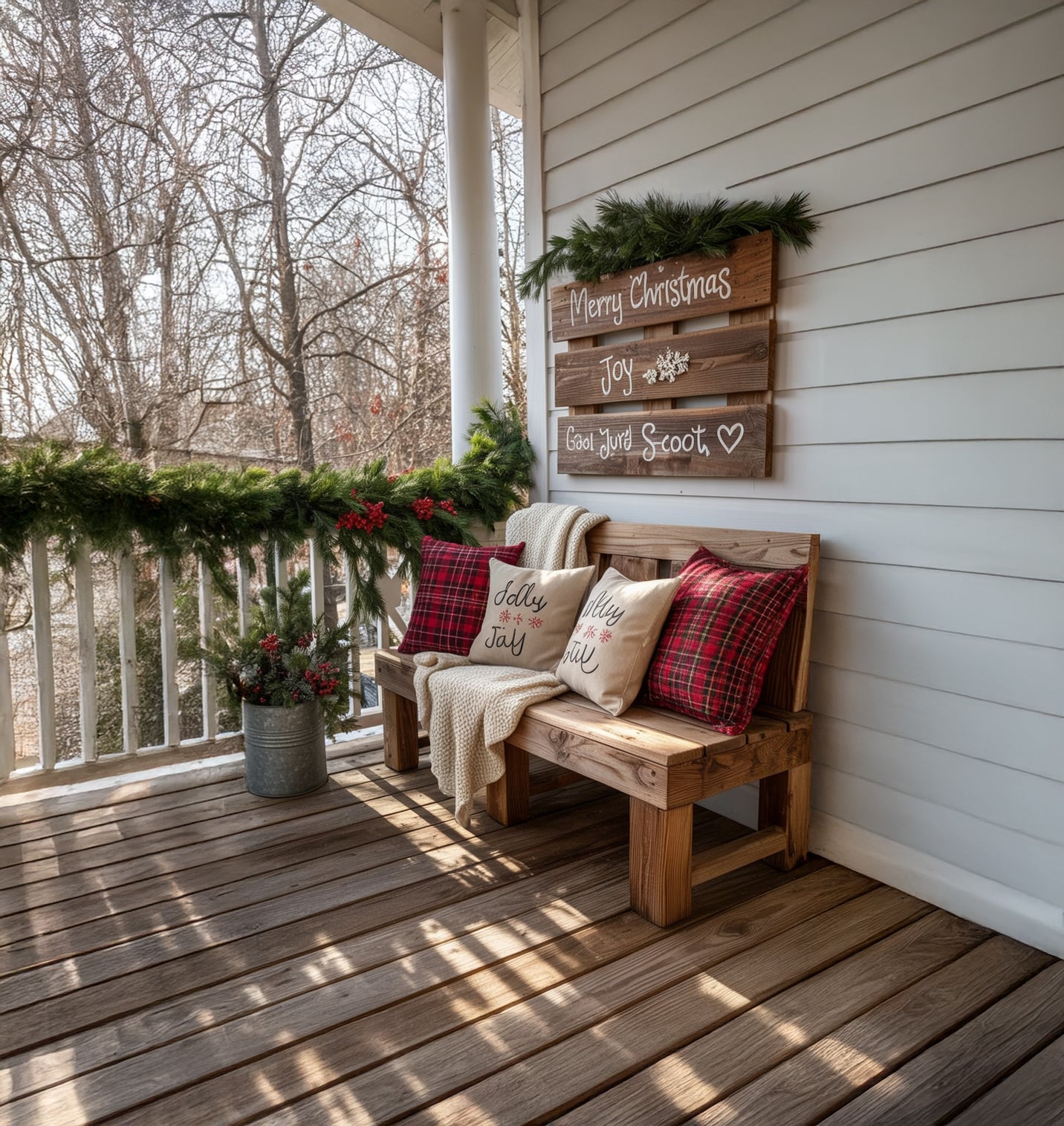 Rustic Farmhouse Wooden Bench – Handmade Solid Wood Porch & Entryway Seating