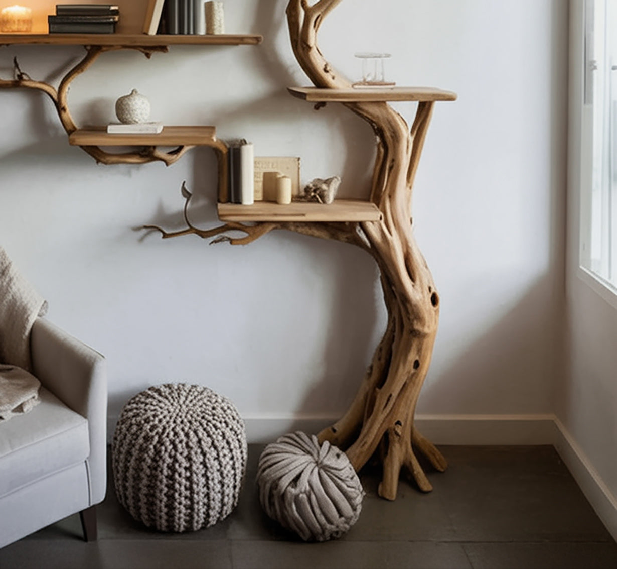 Tree Branch Bookshelf Wooden Bookcase Tree Bookshelves Mid Century Decor