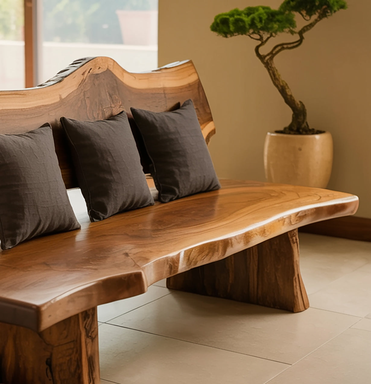 Handcrafted Live Edge Bench – Solid Wood Entryway Seating