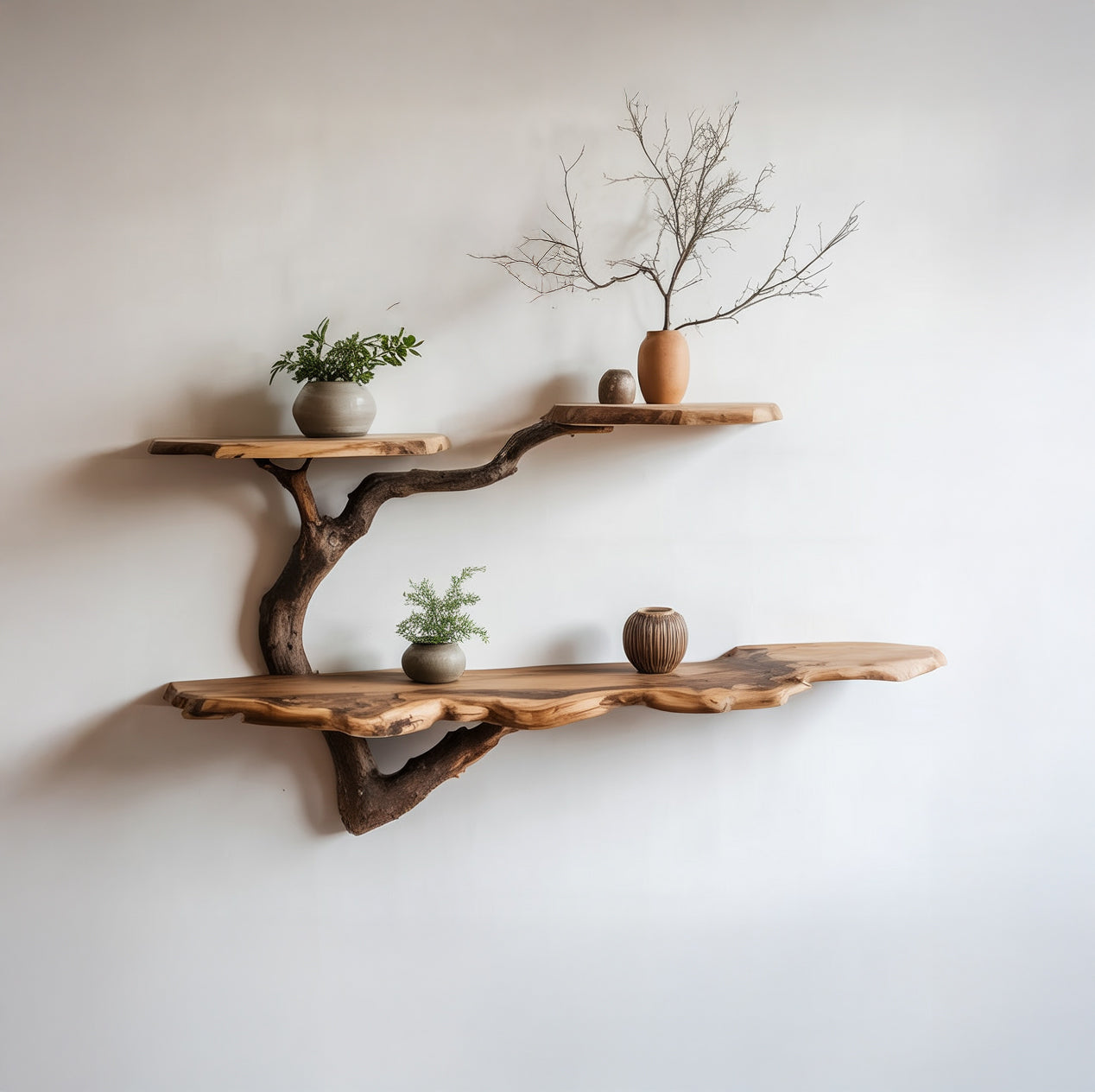 Tree Branch Floating Bookshelf – Reclaimed Solid Wood Wall Shelf