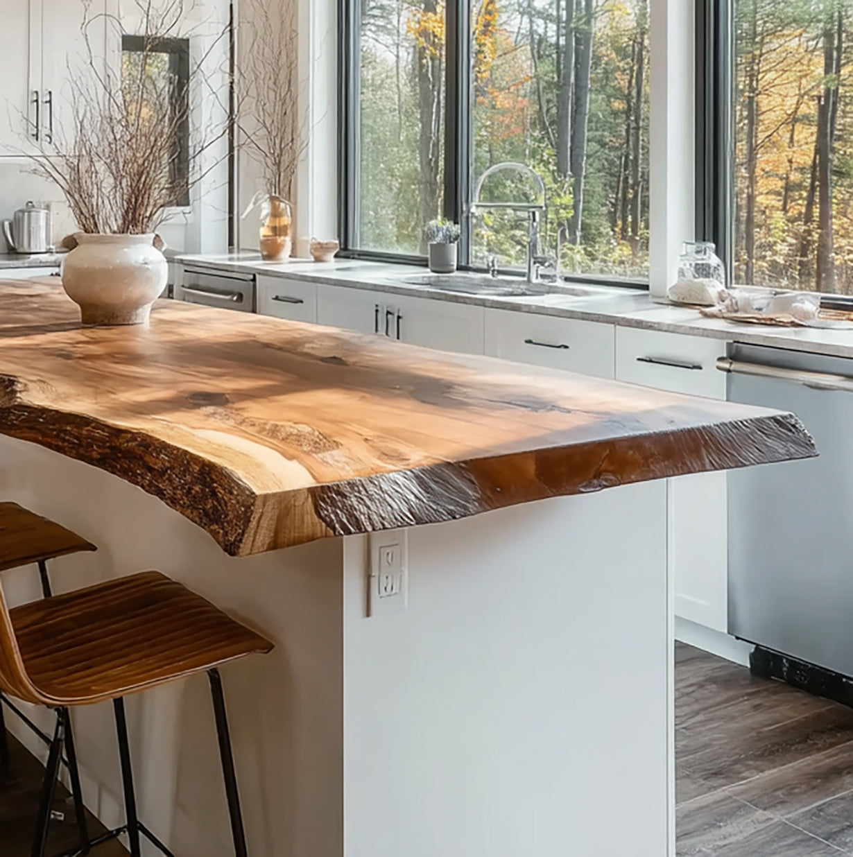 Live Edge Solid Wood Kitchen Island Countertop – Handcrafted Slab