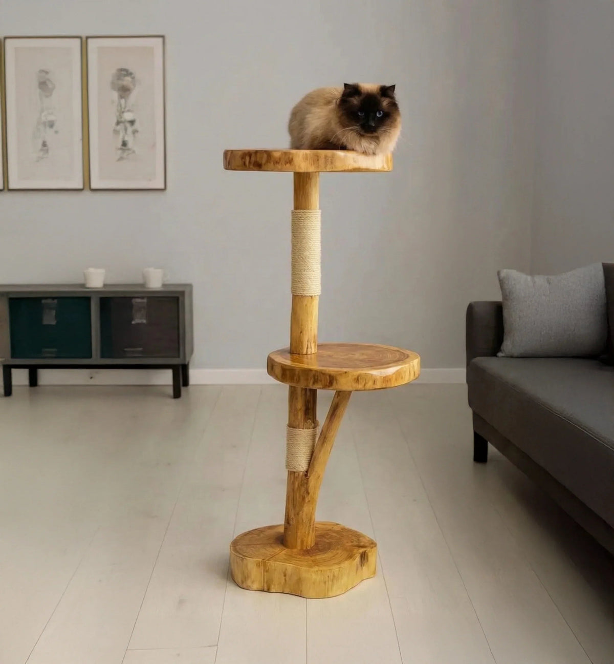 Rustic Wooden Cat Tree – Natural Branch Cat Tower for Indoor Cats