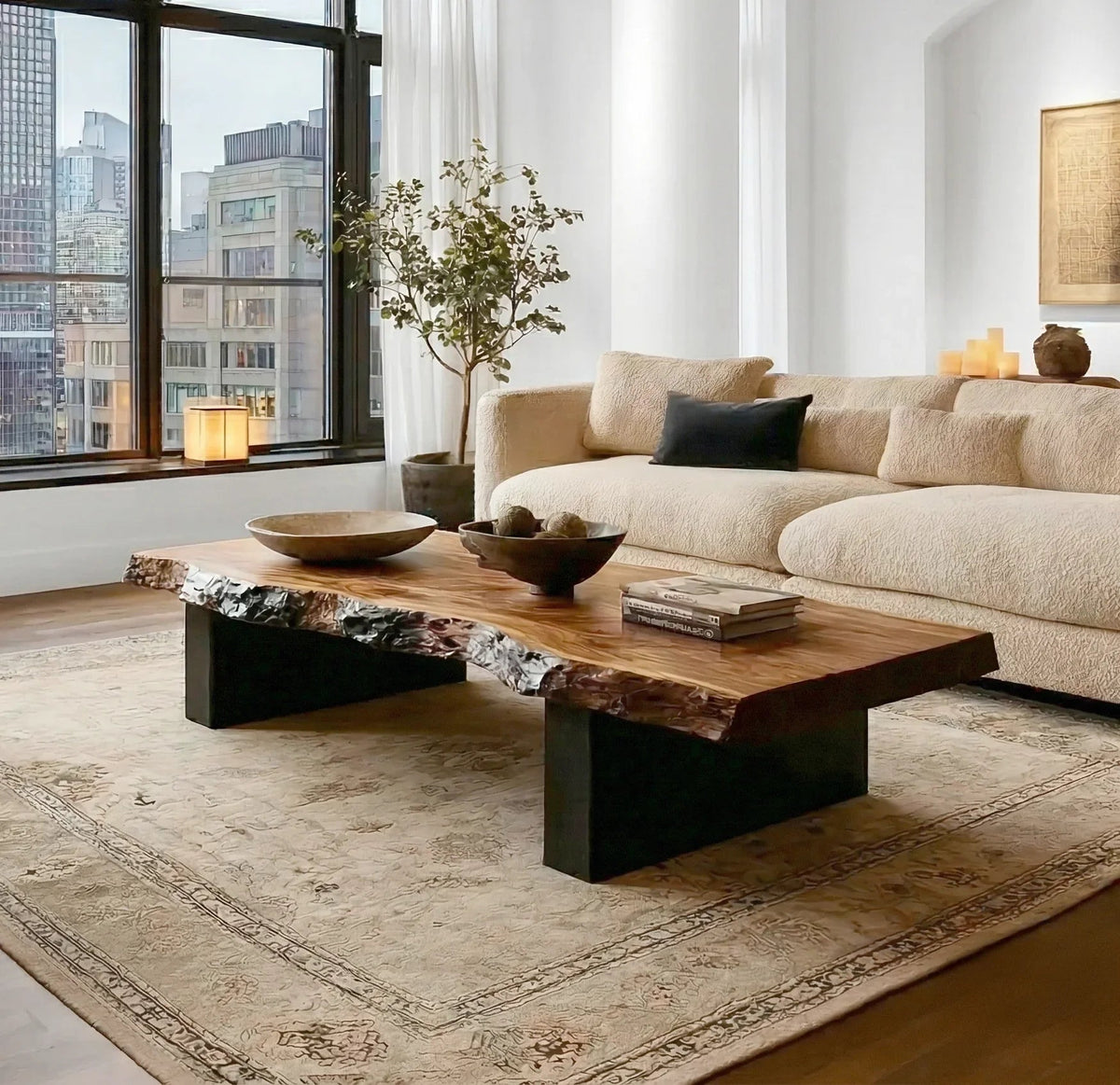 Solid wood sofa table with organic root base and unique shape