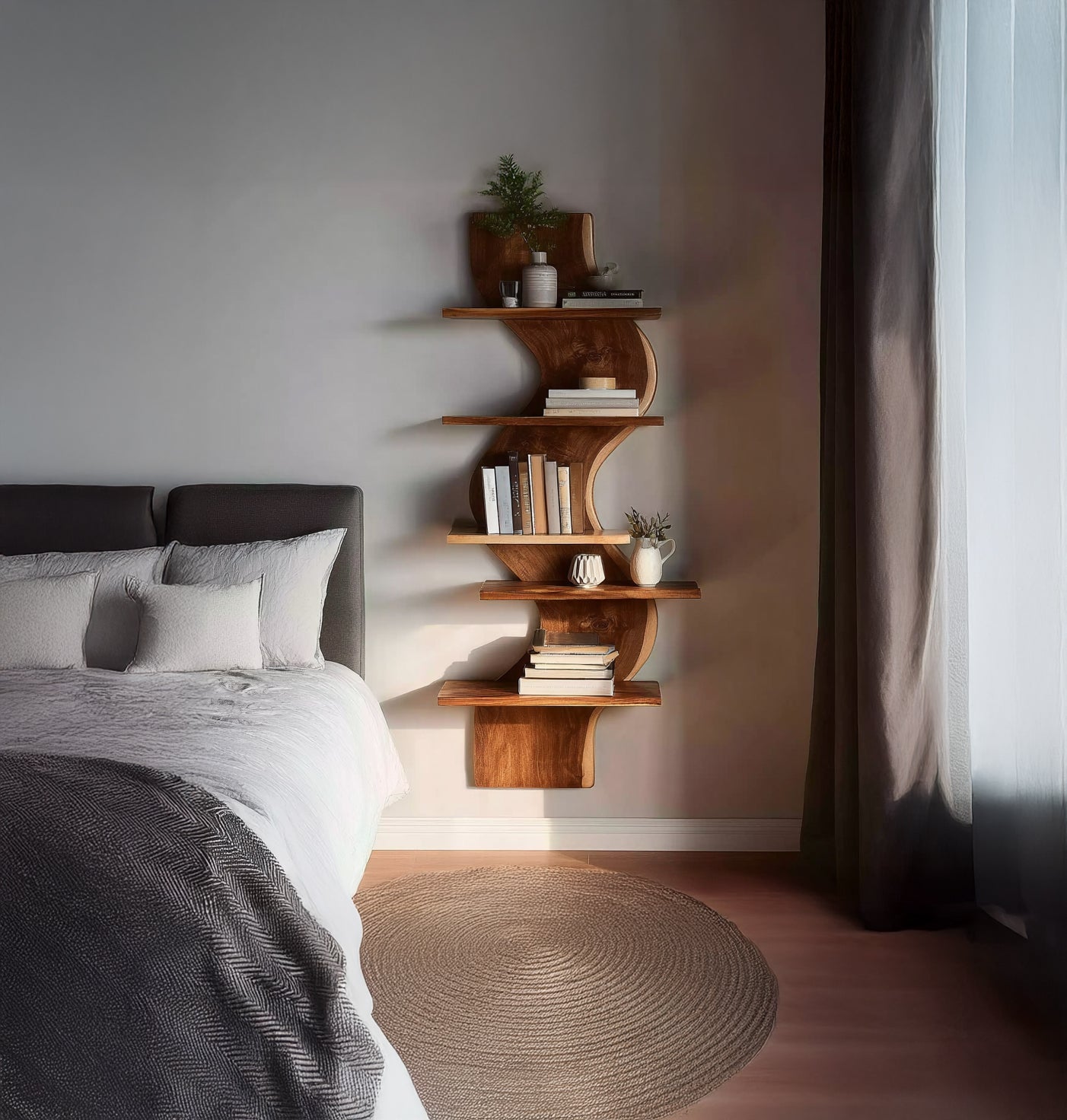 Modern Live Edge Floating Storage Shelf For Bedroom