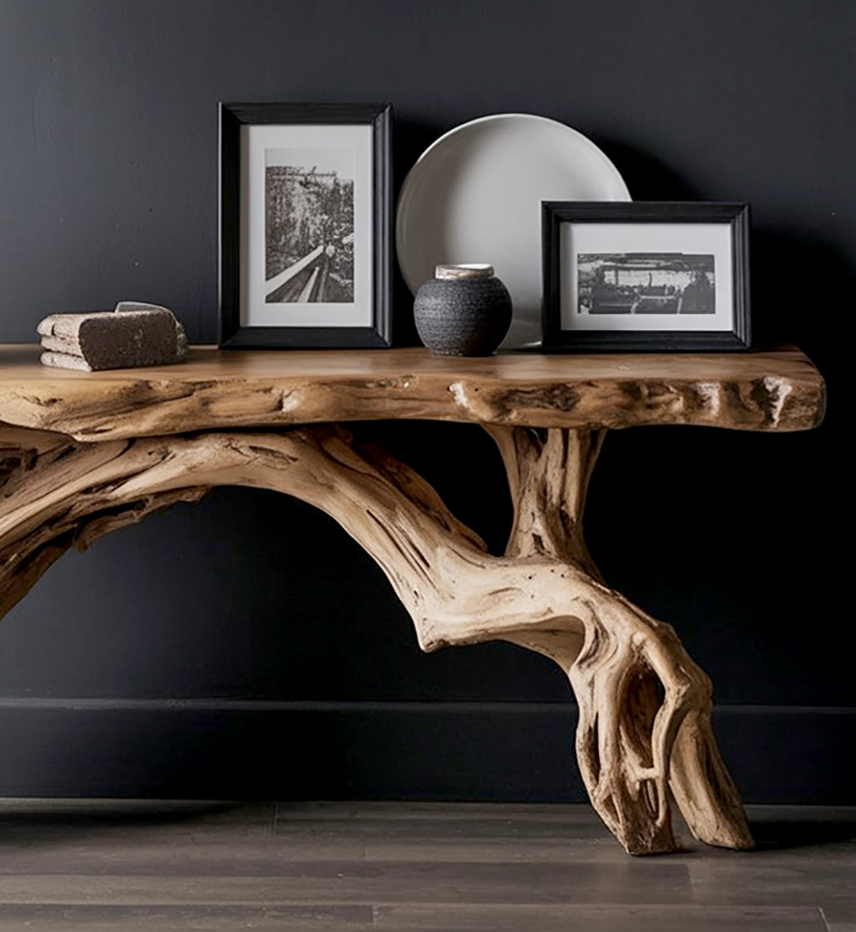 Narrow Live Edge Console Table – Rustic Floating Entryway Shelf