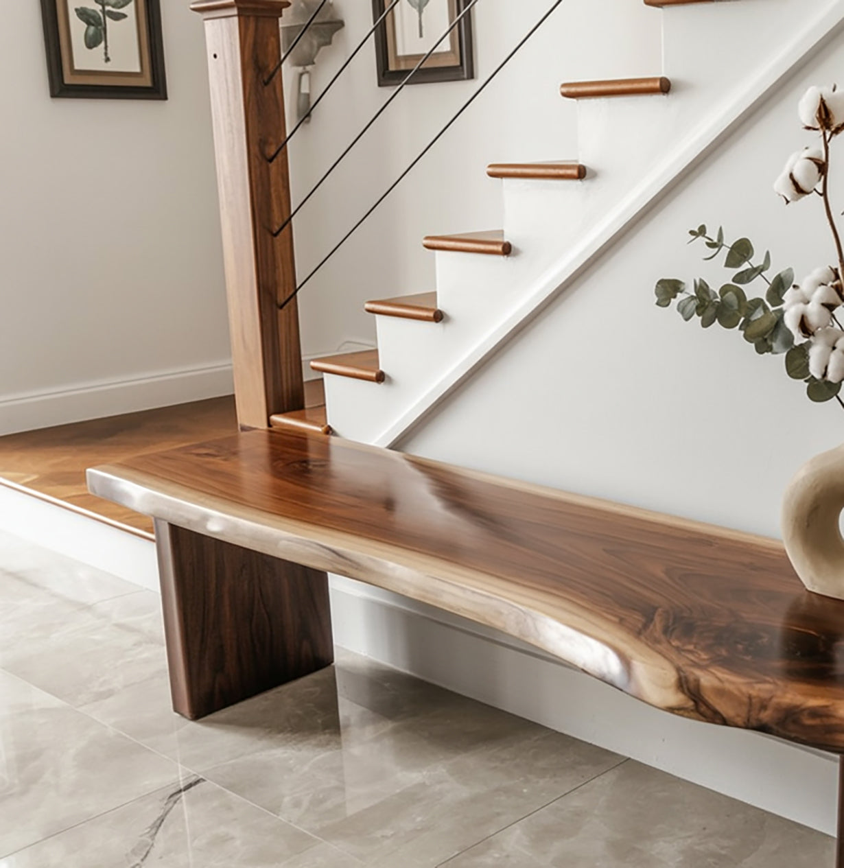Live Edge Solid Wood Bench – Handmade Rustic Entryway Table