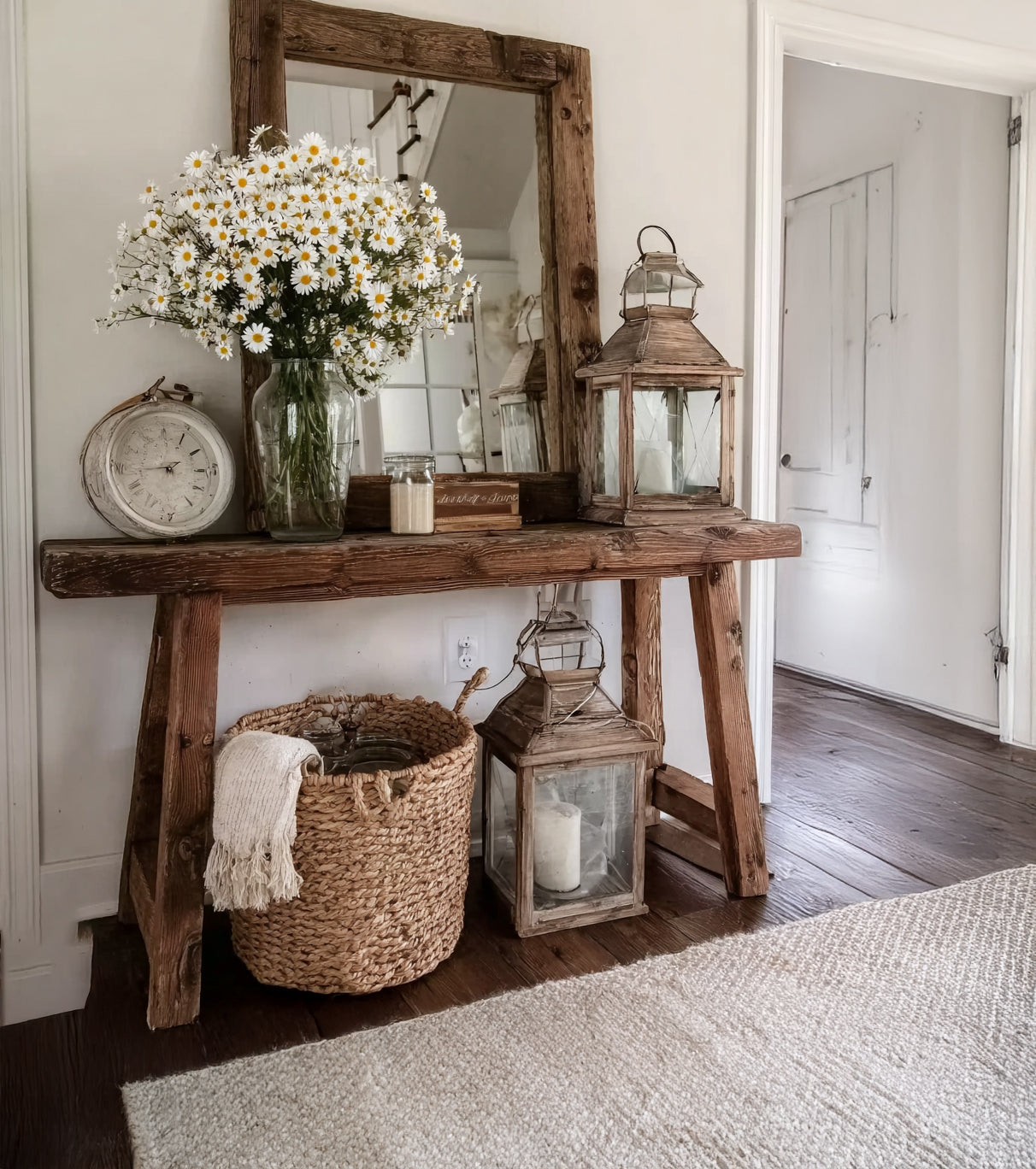 Rustic Farmhouse Console Table – Handmade Solid Wood Entryway Table with Natural Finish