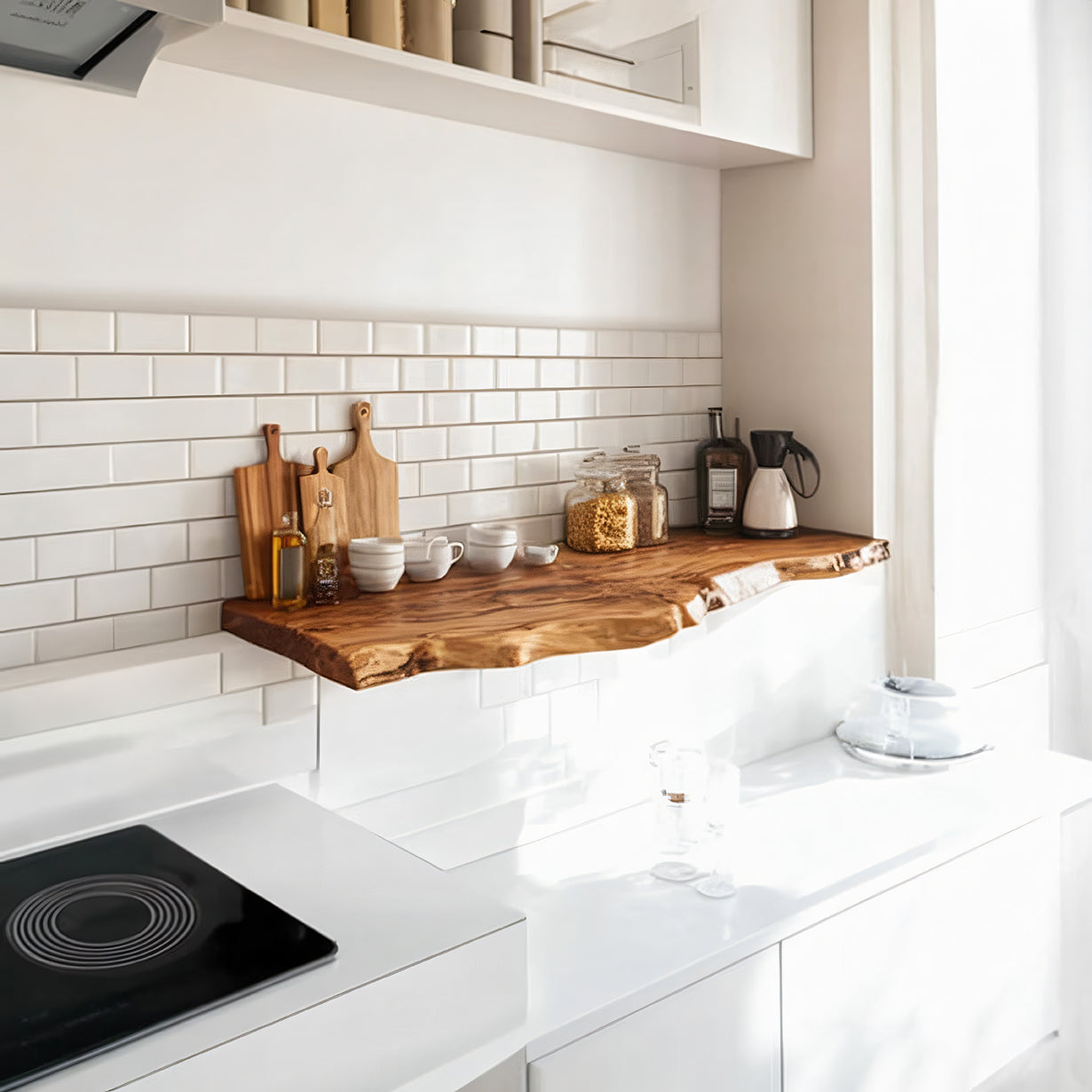 Live Edge Floating Kitchen Shelf – Solid Wood Wall-Mounted Storage