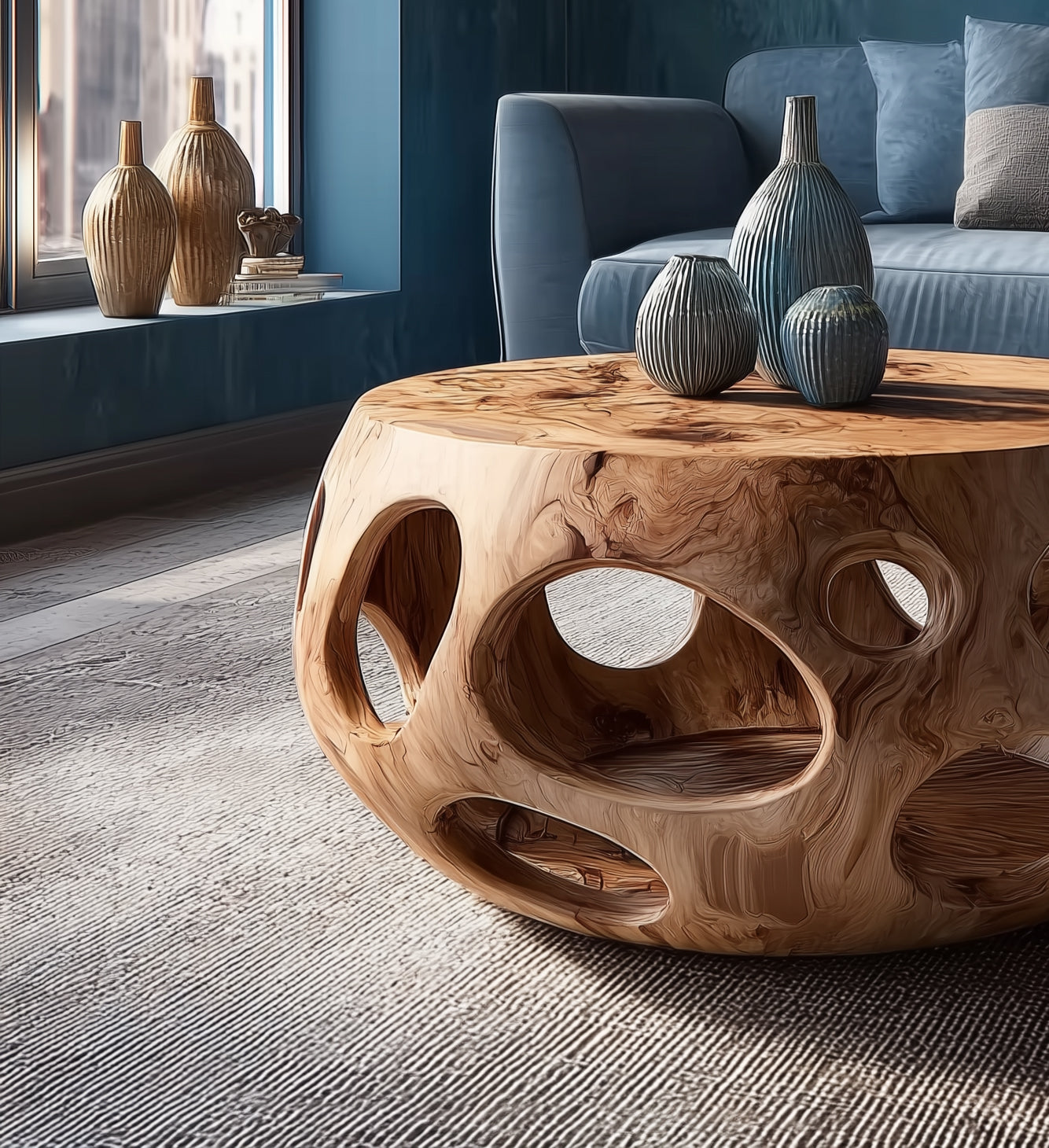 Handmade Live Edge Round Coffee Table – Solid Wood Rustic Farmhouse Accent for Living Room