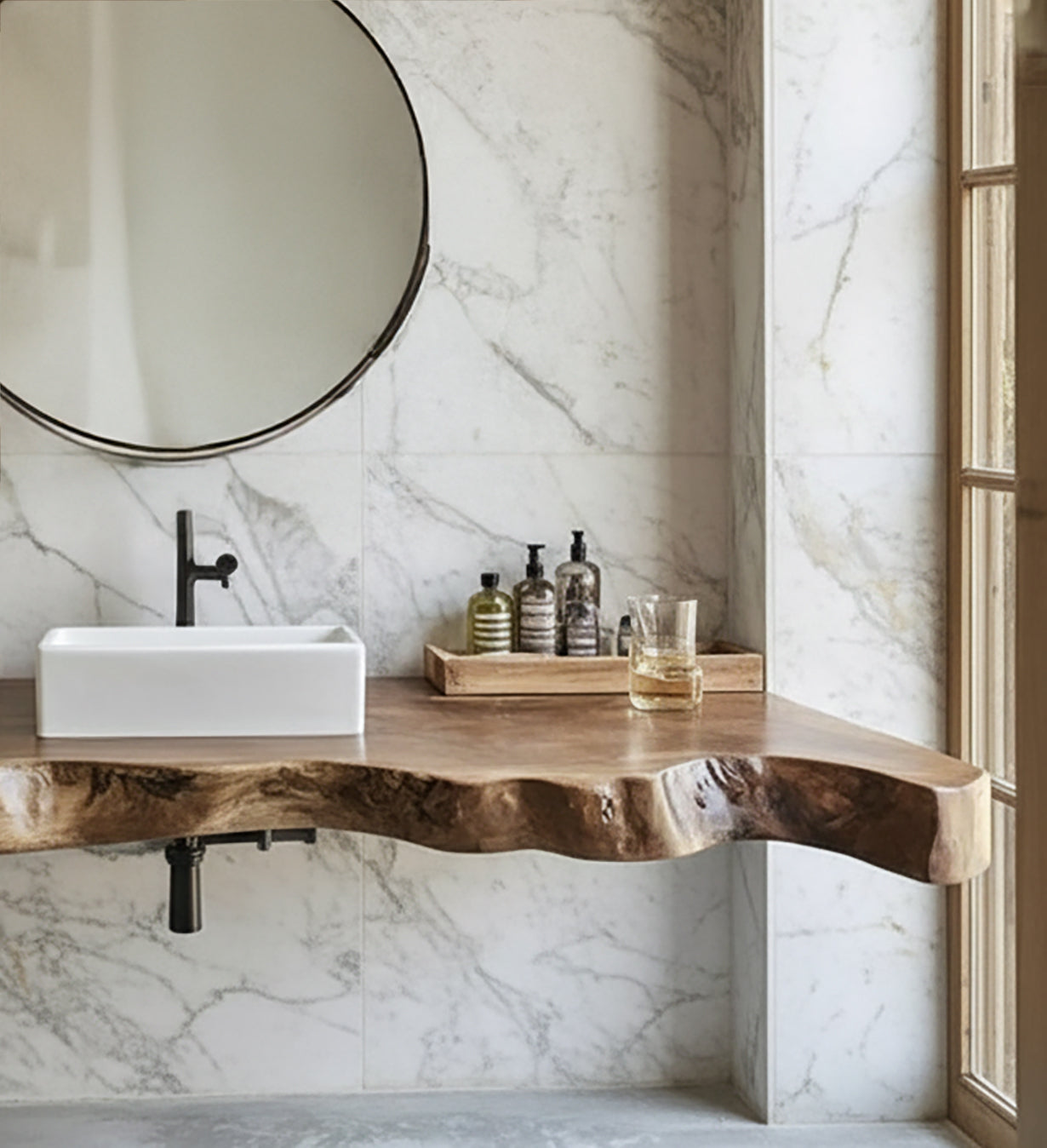 Live Edge Floating Bathroom Vanity Shelf – Solid Wood Wall Mounted Shelf