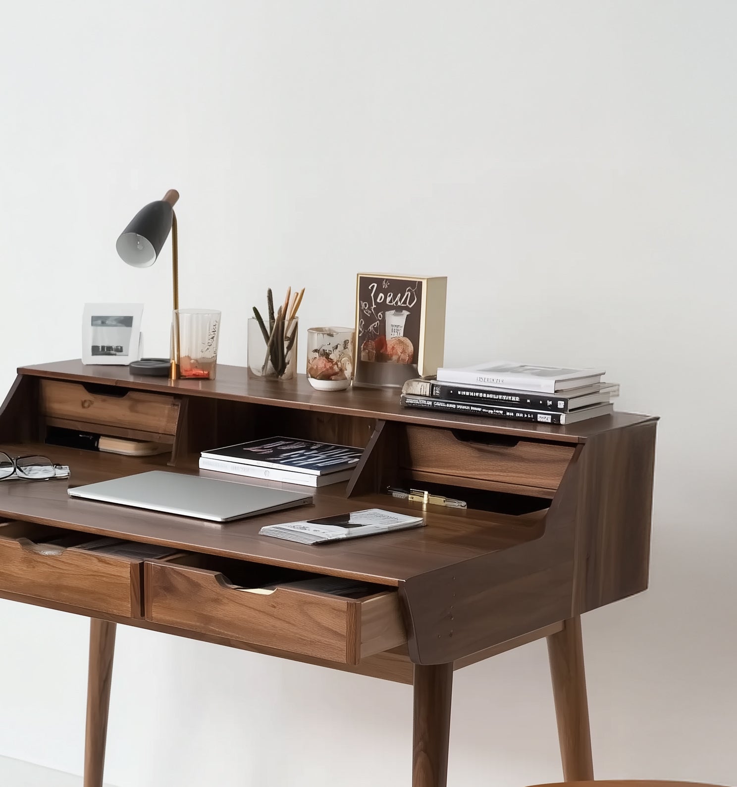 Modern Minimalist Computer Desk with Gap Design – Solid Wood Writing & Study Desk, Dressing Table