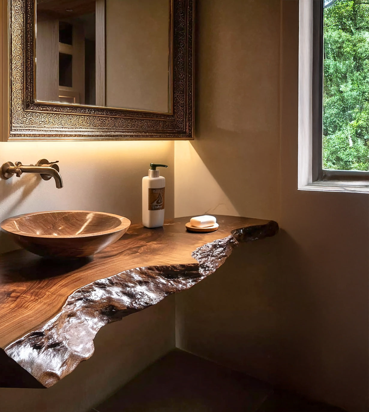 Rustic Live Edge Bathroom Vanity Shelf – Handmade Floating Wood Shelf
