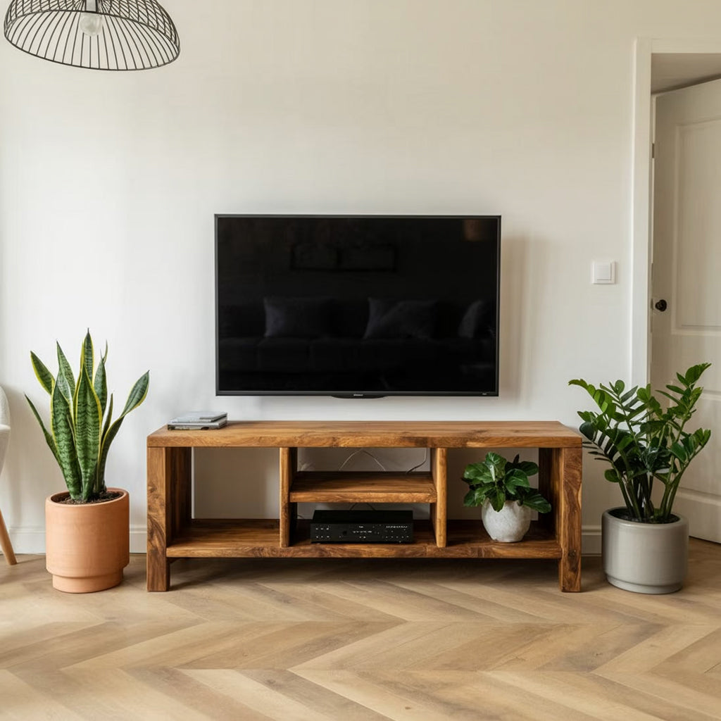 Handcrafted Rustic TV Stand with Storage – Reclaimed Solid Wood Cabinet