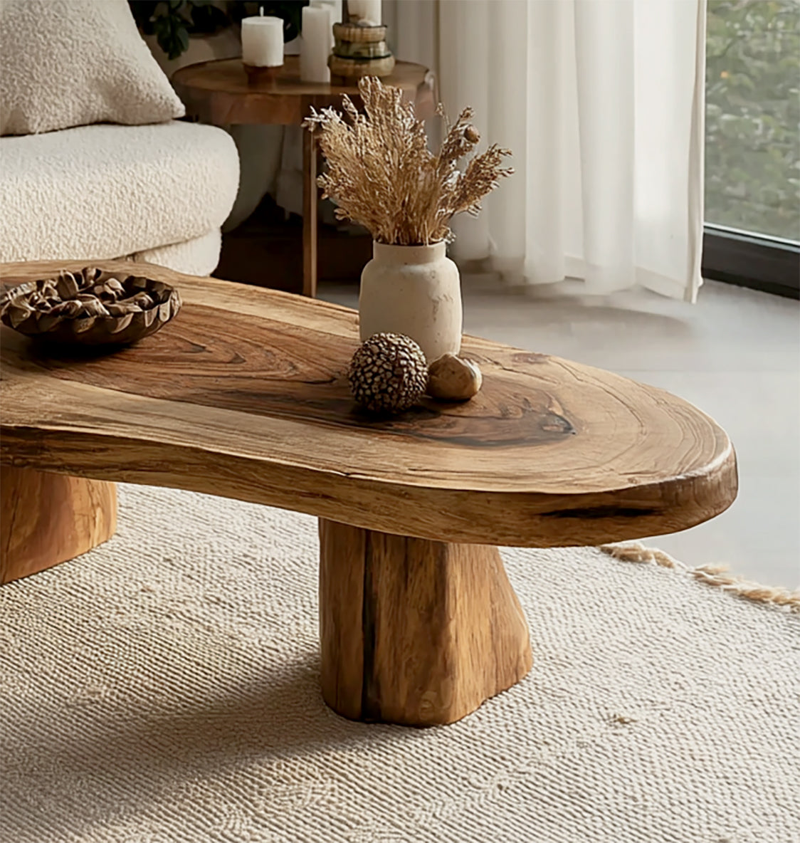 Handcrafted Live Edge Solid Wood Coffee Table – Modern Sculptural Centerpiece