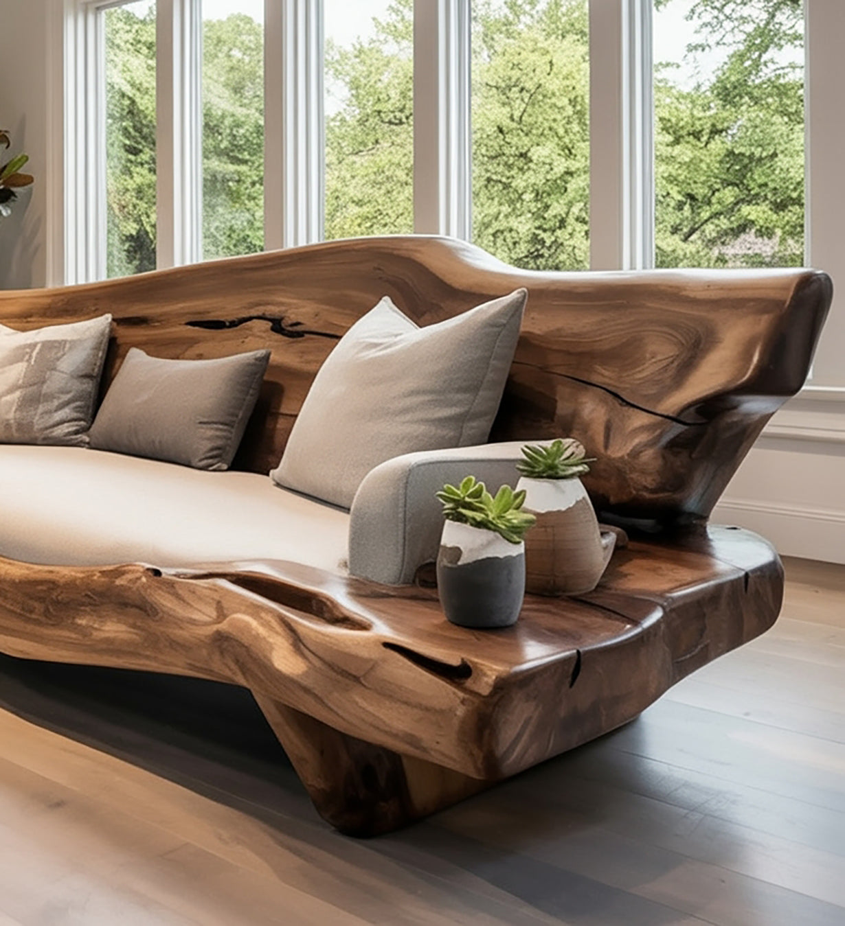 Organic Sculptural Wood Sofa – Handcrafted Natural Edge Design