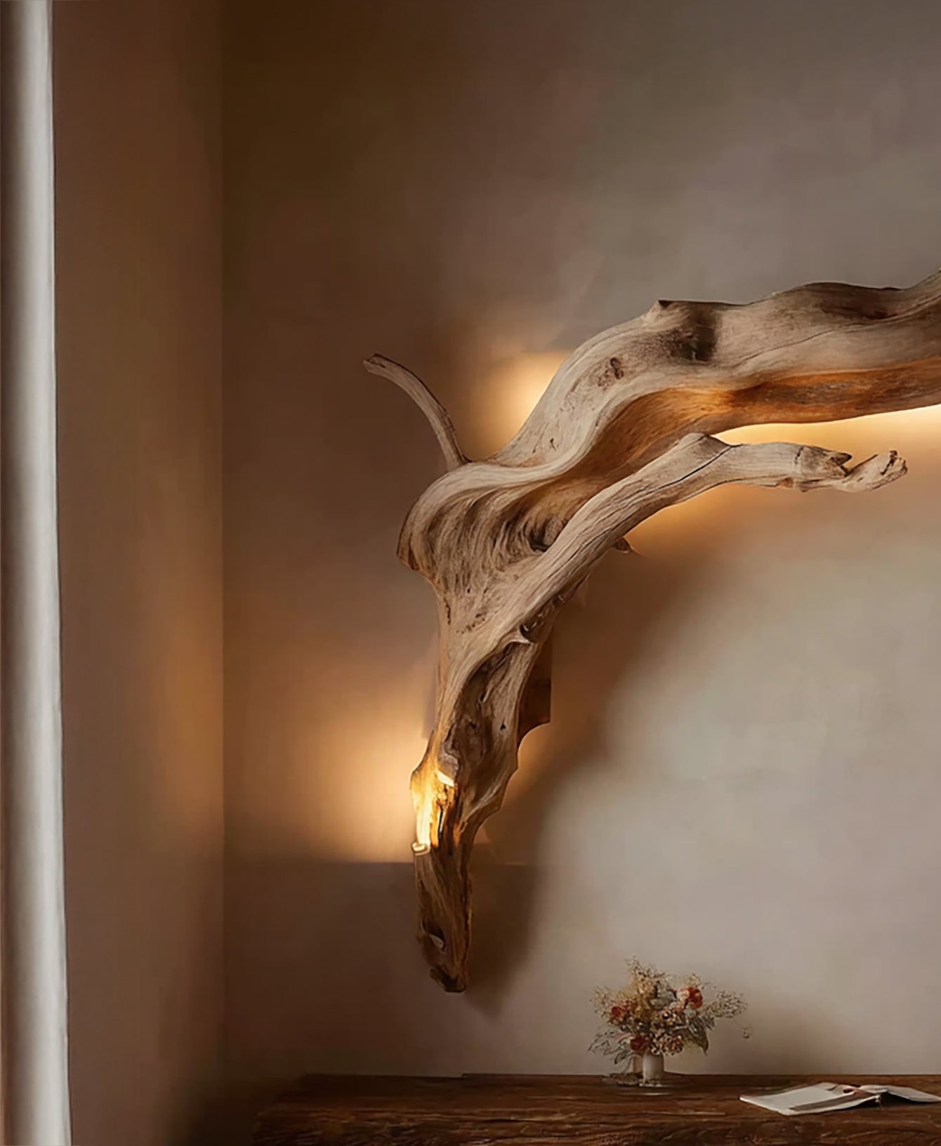 Driftwood Wall Sconce – Handcrafted Rustic Wooden Wall Lamp