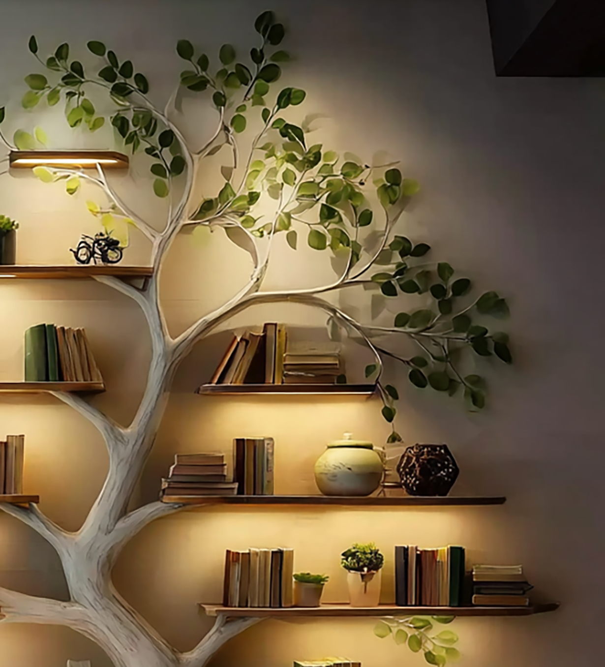 Handmade Wooden Tree Bookshelf – Natural Wood Wall Bookcase