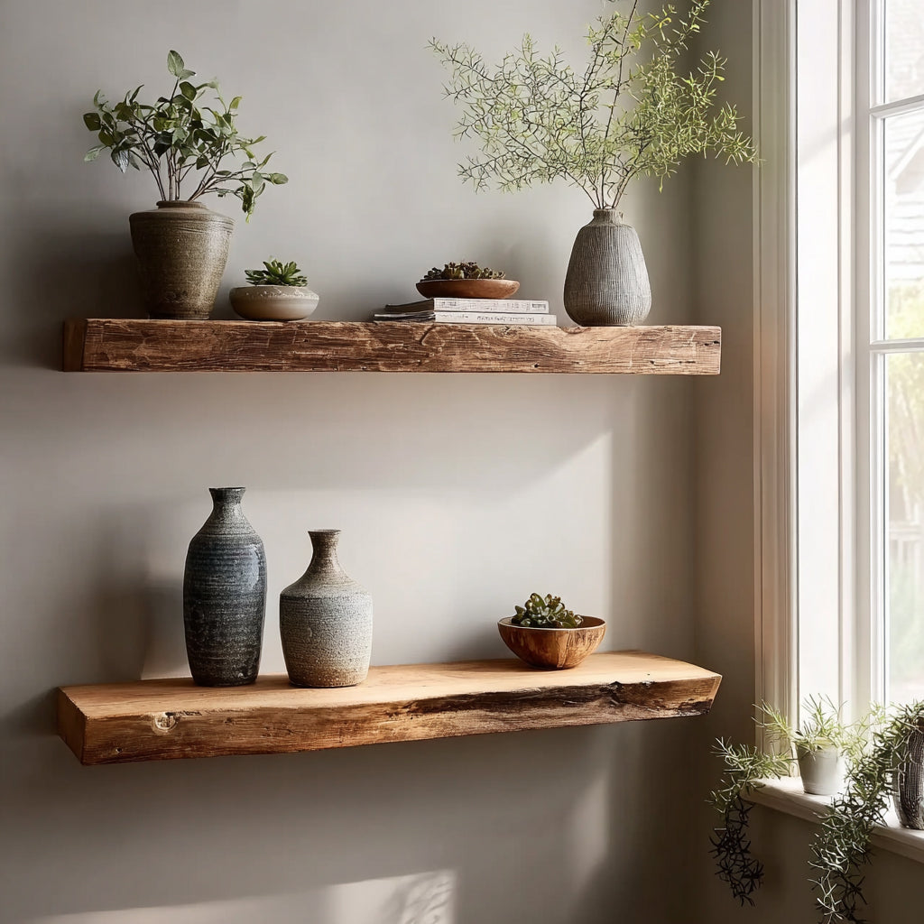 Solid Wood Live Edge Floating Shelf – Rustic Wall Decor for Bathroom & Laundry