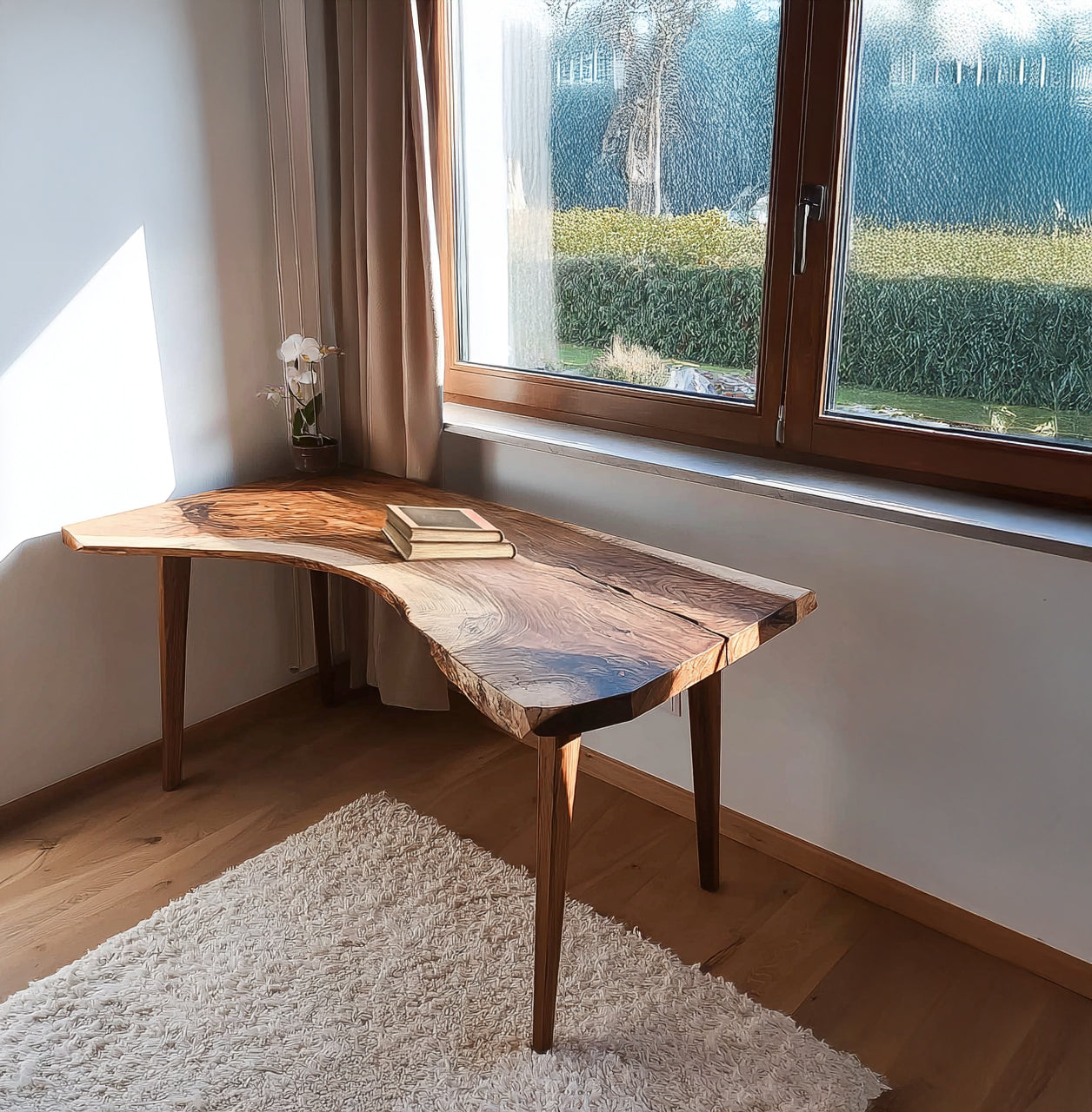 Handcrafted Rustic Live Edge Wooden Desk - Nature-Inspired Solid Wood Office Table