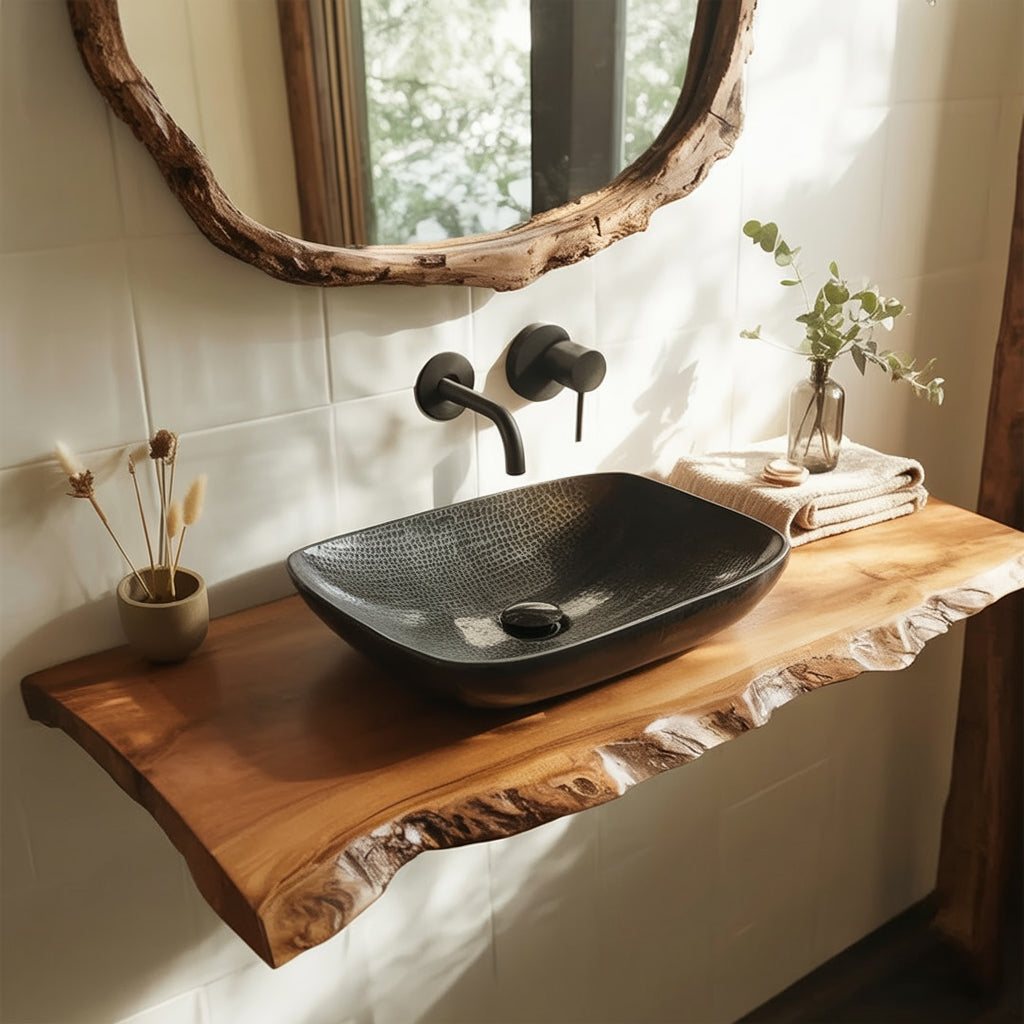 Live Edge Wood Bathroom Vanity – Handmade Natural Solid Wood Sink Countertop