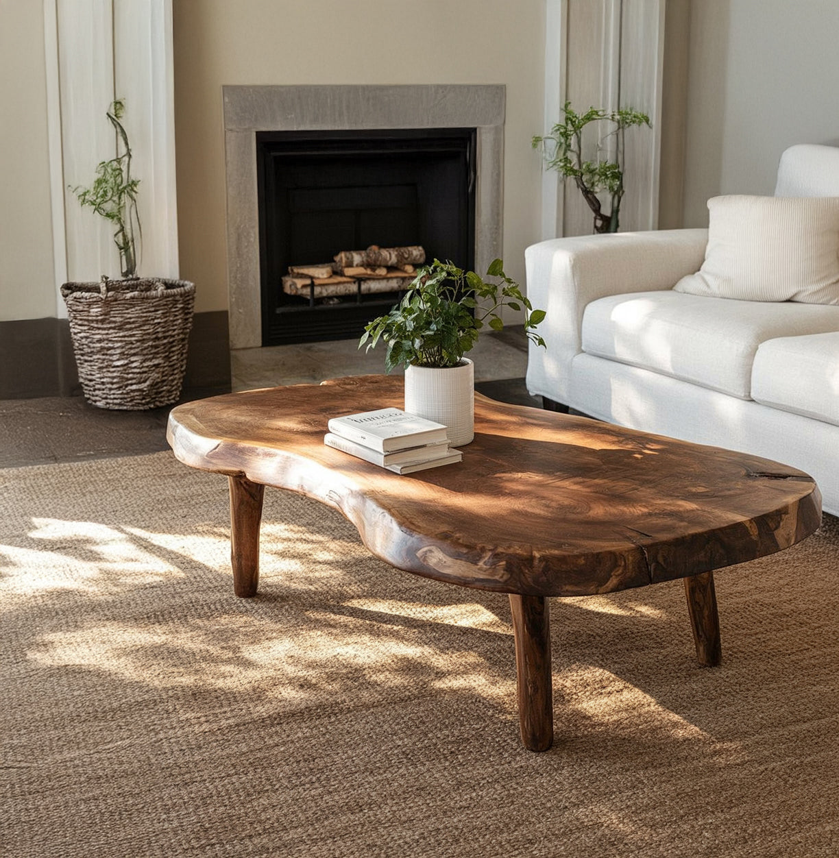 Live Edge Solid Wood Coffee Table – Handcrafted Rustic Organic Low Table