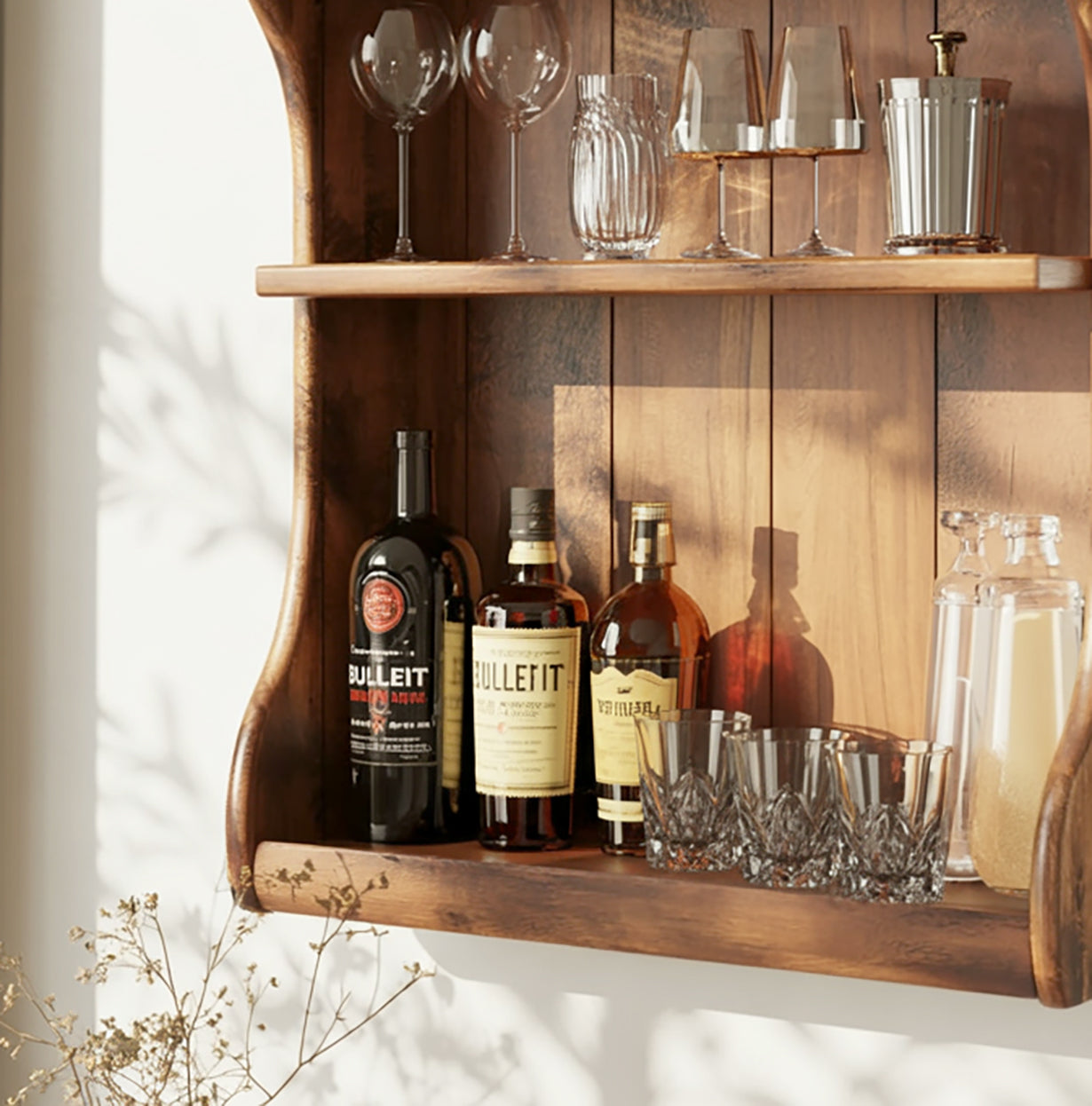 Handcrafted Bar Wall Shelf – Live Edge Floating Home Bar Decor