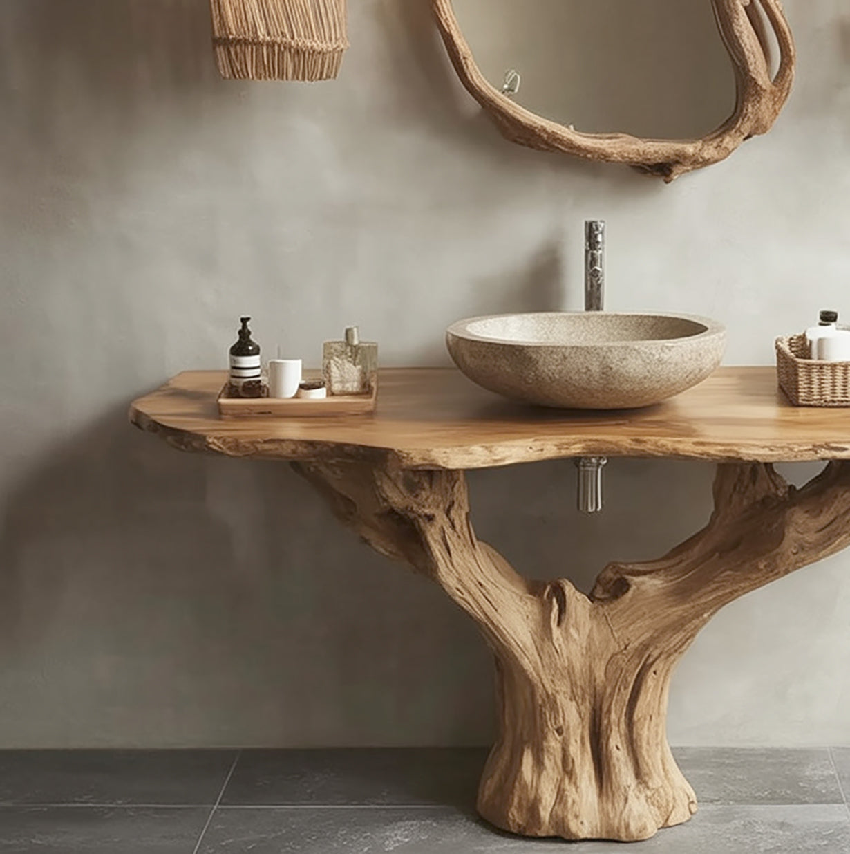 Handcrafted Solid Wood Bathroom Vanity – Live Edge Sculptural Sink Table